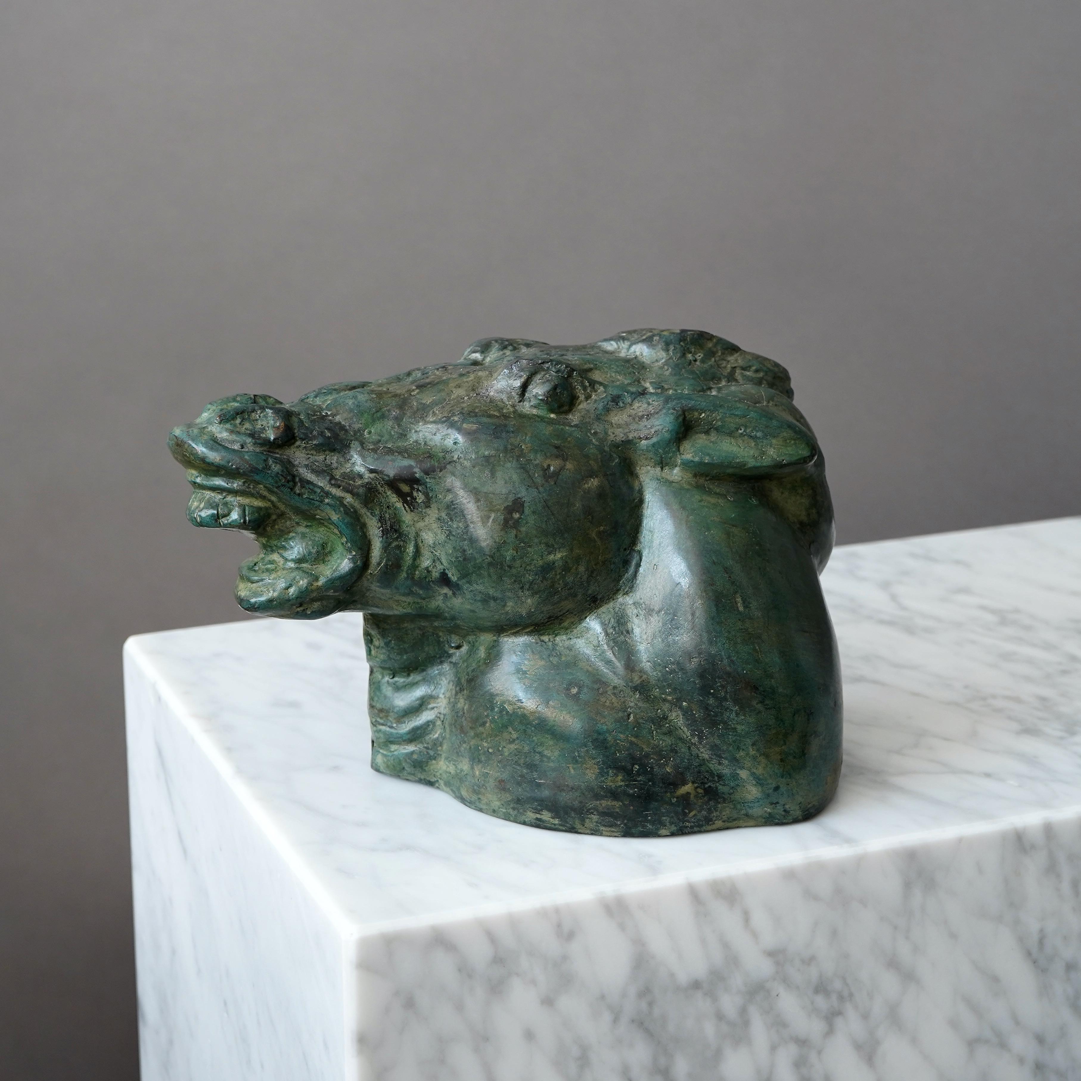 Cast Carl Milles Horse's Head Bronze Sculpture For Sale