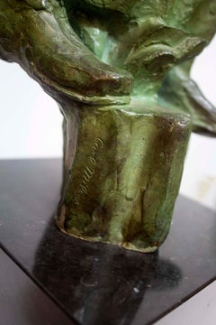 Carl Milles Pioneer Woman with Rooster Bronze Sculpture