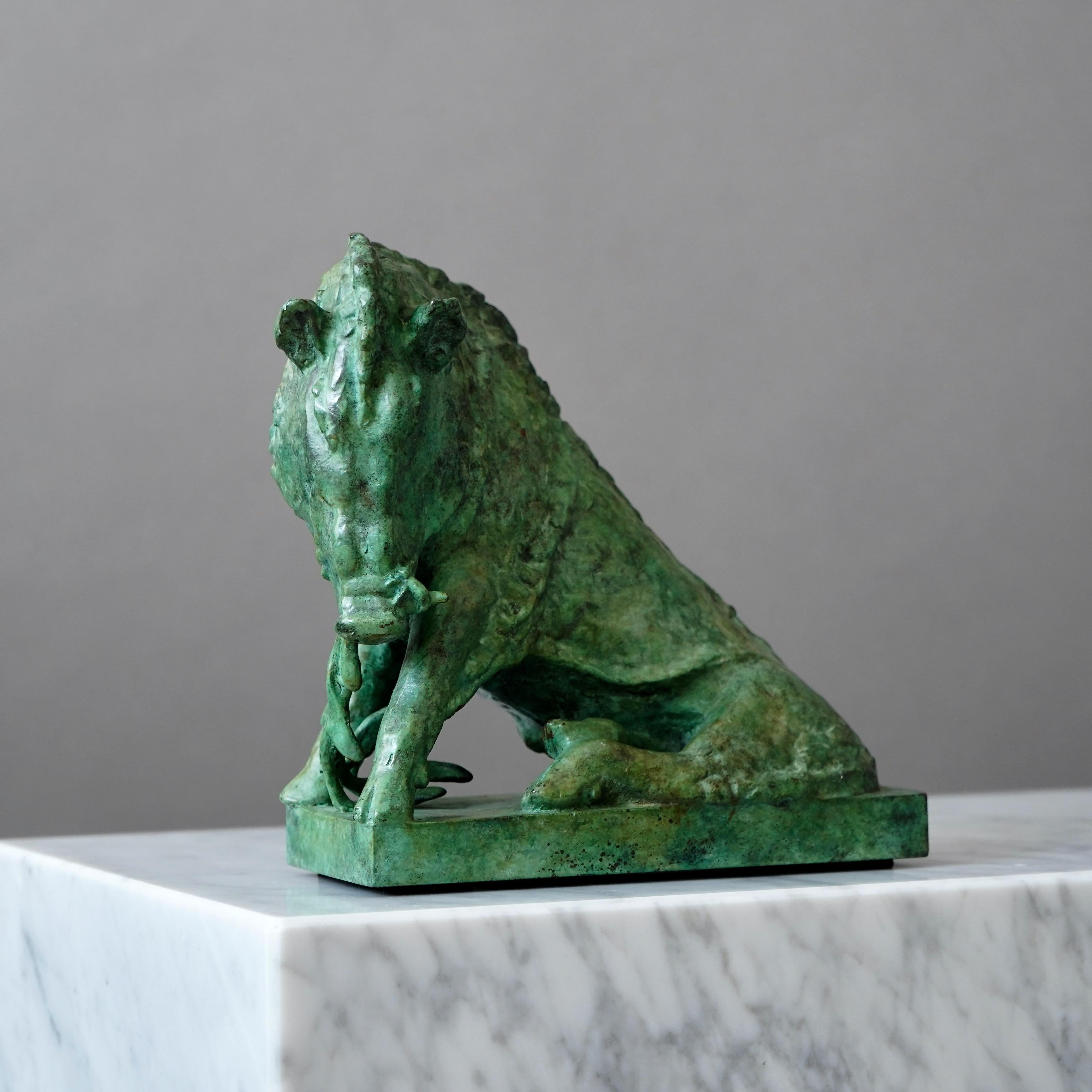 Carl Milles Escultura de bronce de jabalí Vaciado