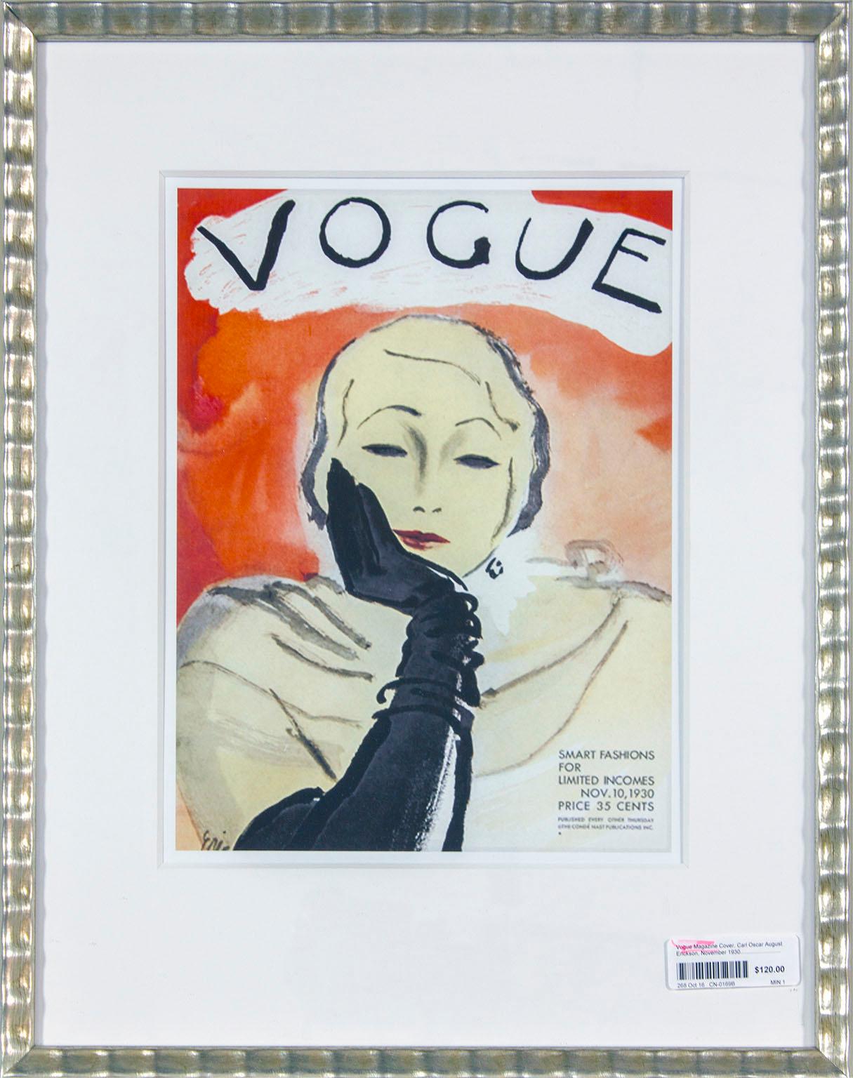 Carl Oscar August Erickson Portrait Print - Framed print of November 10, 1930, "Vogue" magazine cover by Carl Erickson