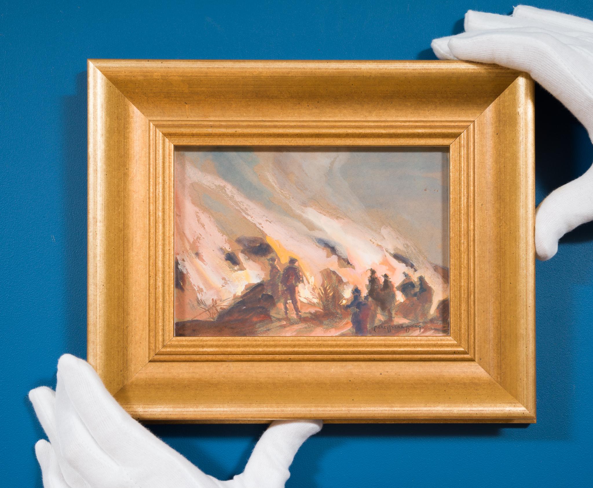 Reunidos junto al Fuego de Pascua, Dalsland - Mixed Media Art impresionista estadounidense de Carl Oscar Borg