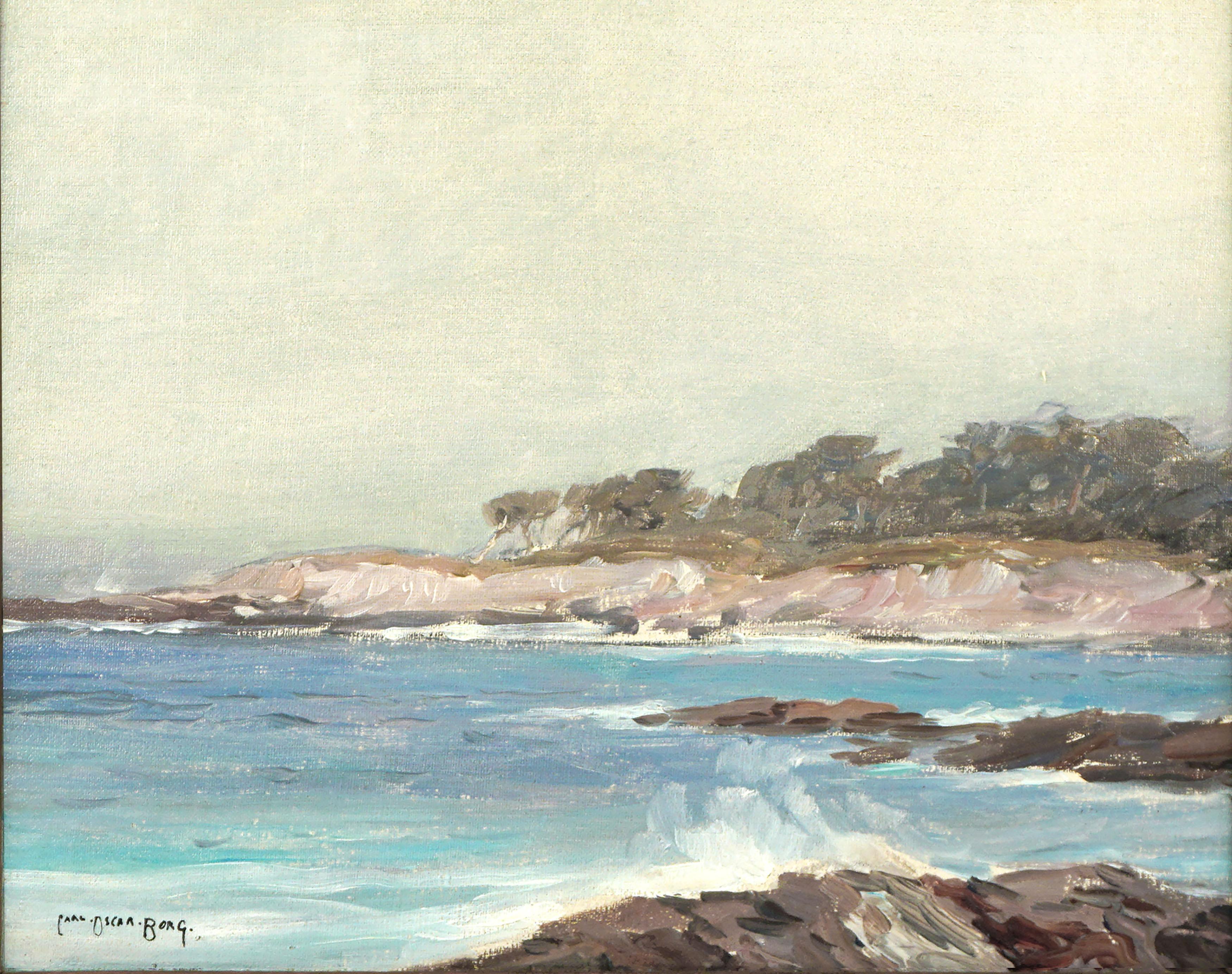 Paysage marin en plein air de Carmel Beach des années 1920 - Painting de Carl Oscar Borg