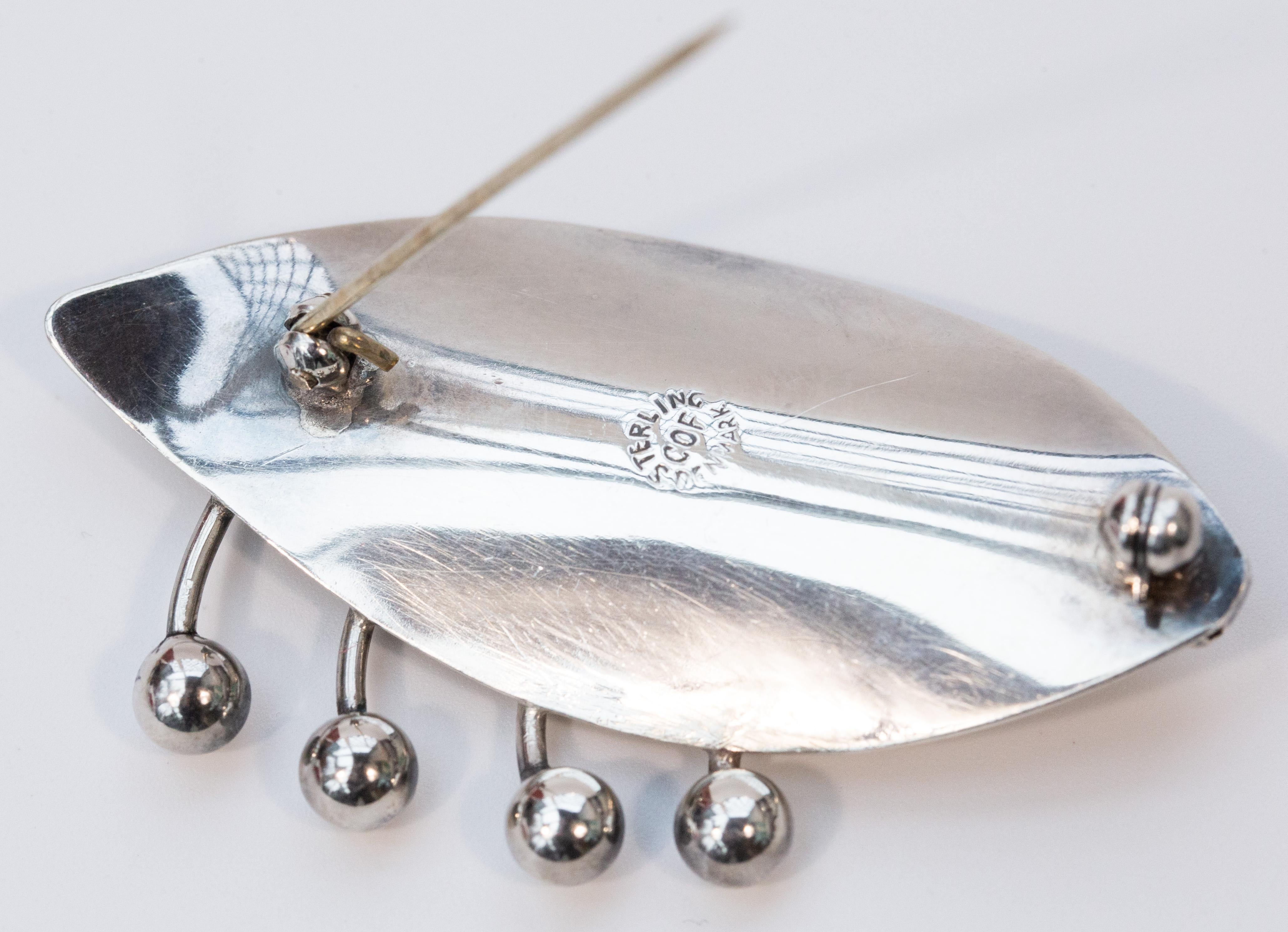 Women's or Men's Carl Ove Frydensberg COF Solid Sterling Silver Brooch For Sale