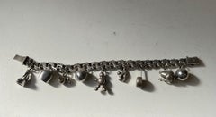 Carl Ove Frydensberg Vintage Danish Silver Charm Bracelet with 10 Charms, 1950s
