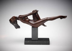 Contemporary Reclining Bronze Nude Figurative Sculpture 'Spirit', brown, desktop