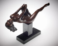Contemporary Reclining Bronze Nude Figurative Sculpture 'Spirit', brown, desktop