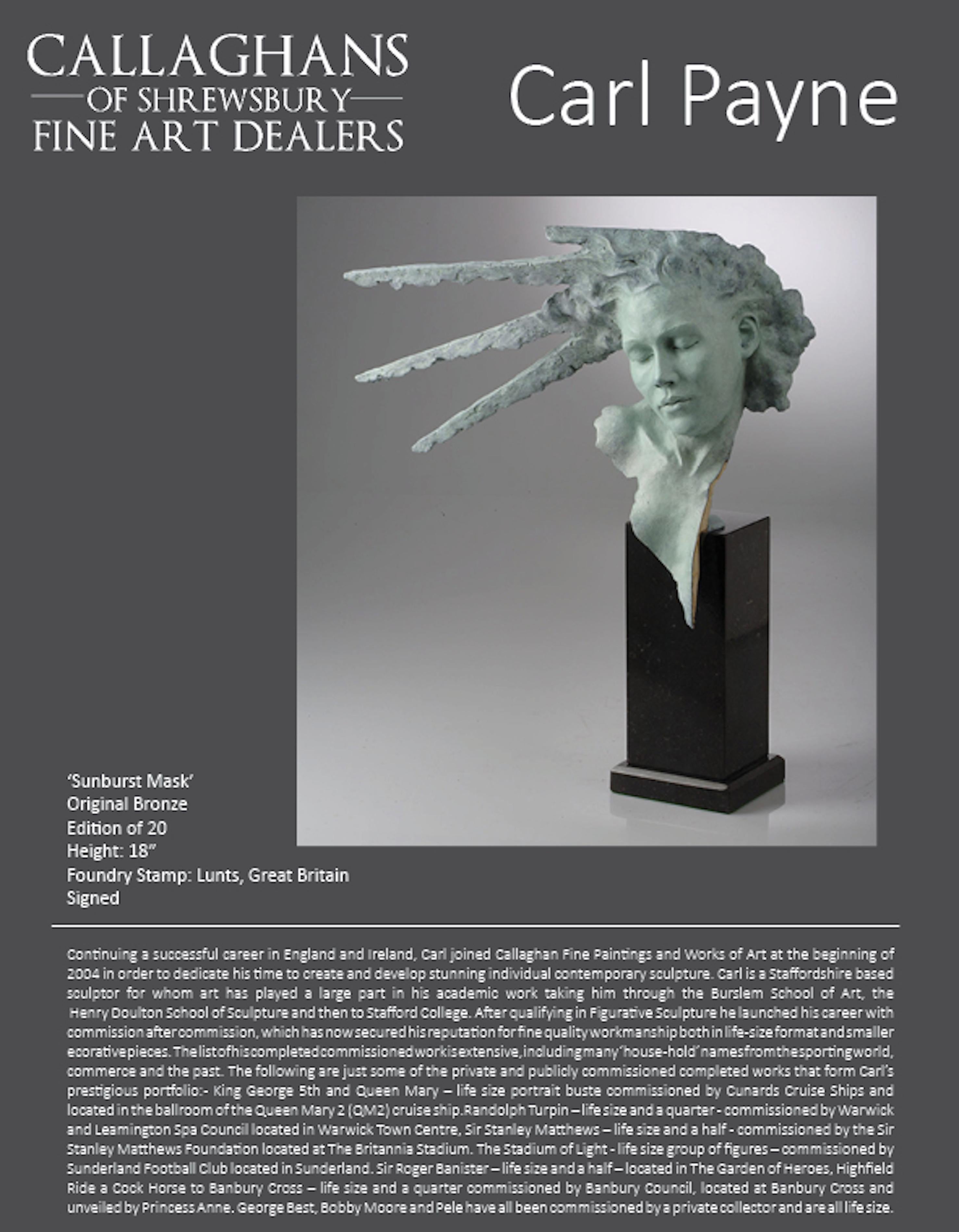 Solid Bronze Greek Mythology Sculpture by Carl Payne 'Sunburst Mask' For Sale 1
