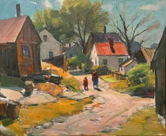 Vintage "Walking Past The Houses" Landscape, Figures, Cape Ann Artist, Rochester, NY