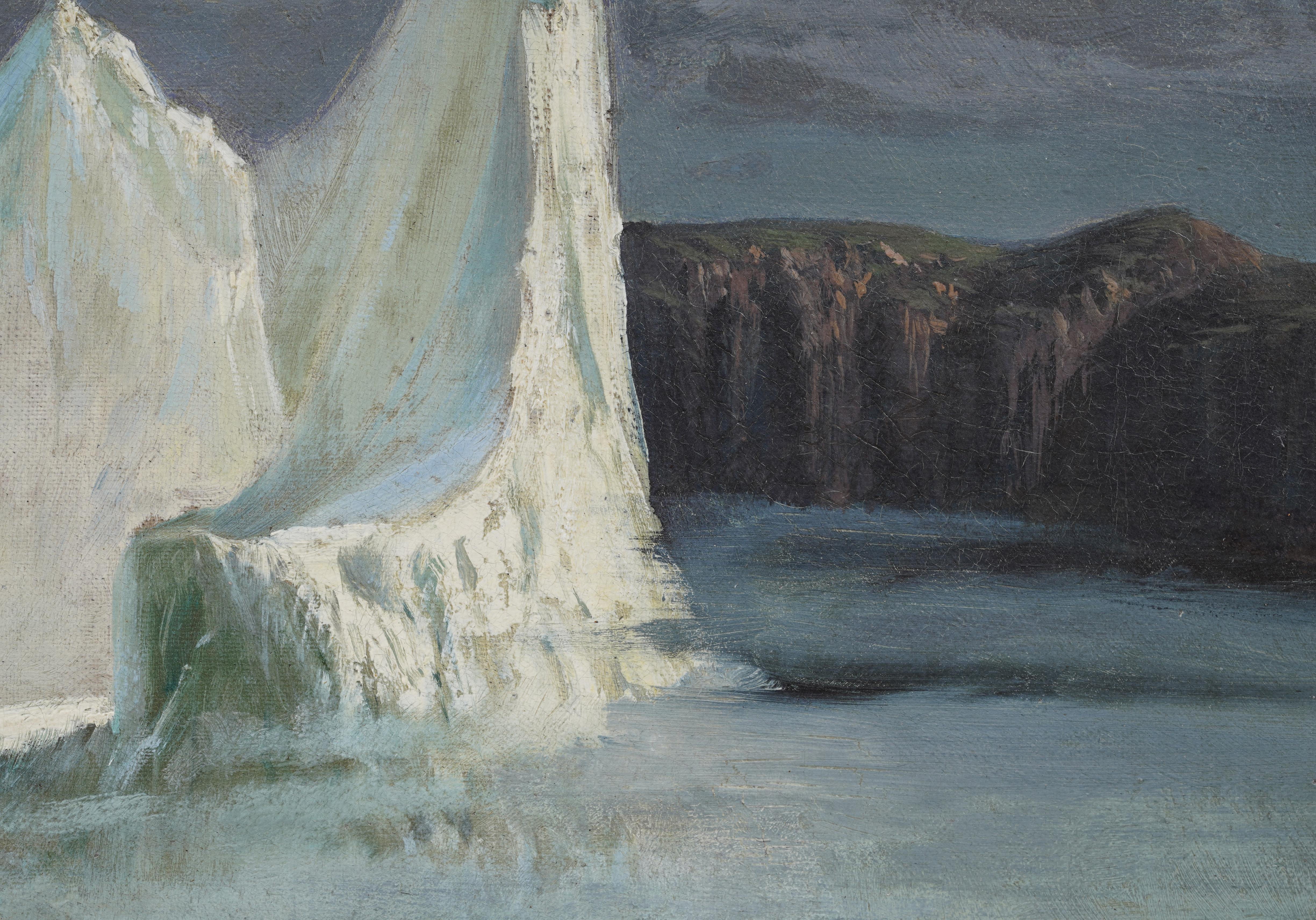 Storico e raro paesaggio marino con iceberg dell'Artico del XIX secolo, incorniciato in un dipinto d'inverno in vendita 6