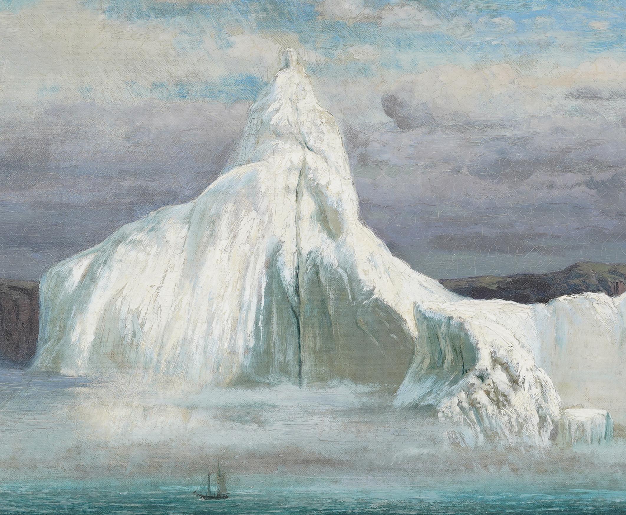 Storico e raro paesaggio marino con iceberg dell'Artico del XIX secolo, incorniciato in un dipinto d'inverno in vendita 1