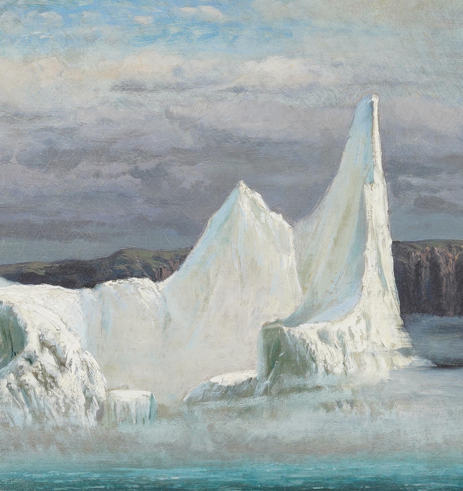 Storico e raro paesaggio marino con iceberg dell'Artico del XIX secolo, incorniciato in un dipinto d'inverno in vendita 2