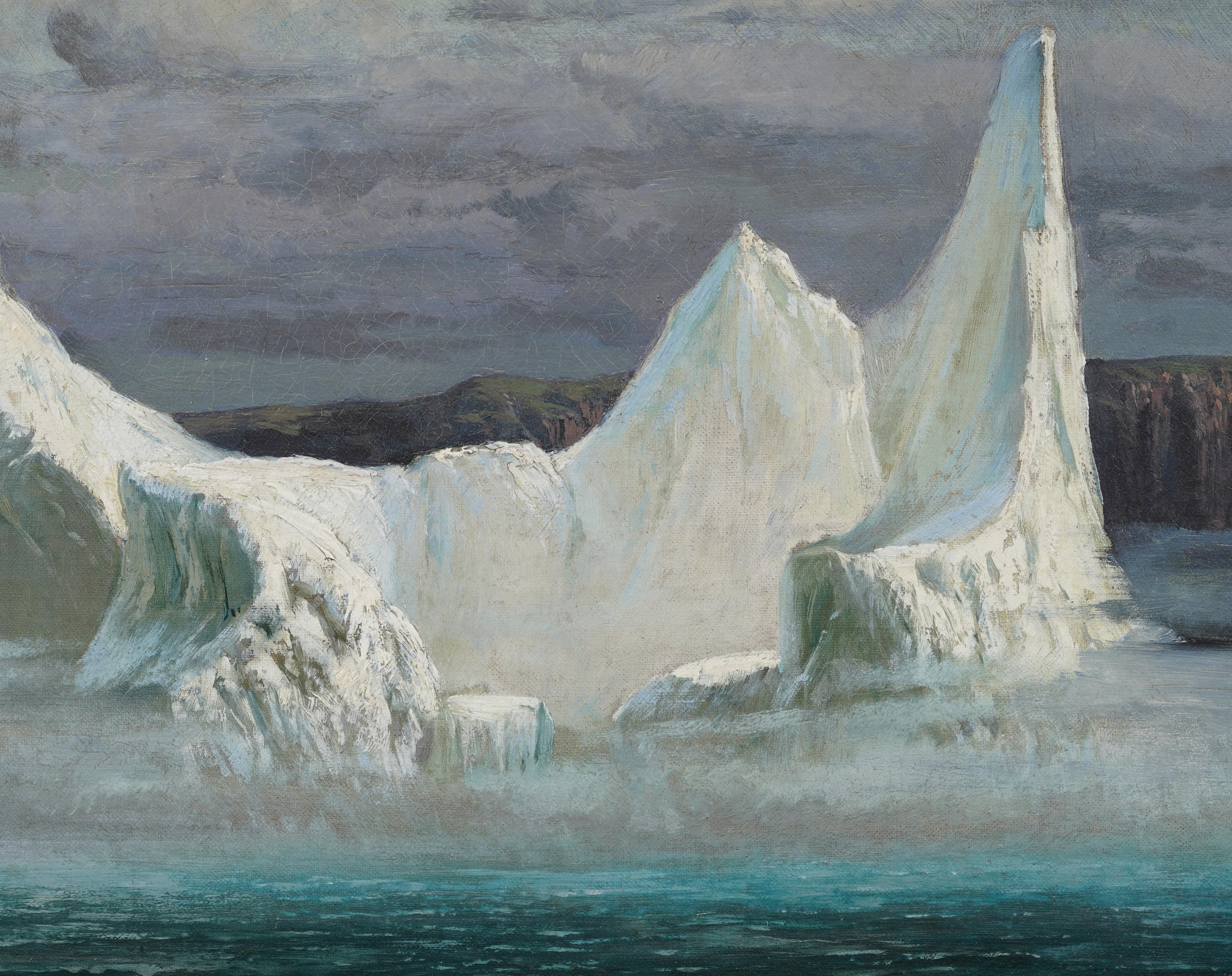 Storico e raro paesaggio marino con iceberg dell'Artico del XIX secolo, incorniciato in un dipinto d'inverno in vendita 3