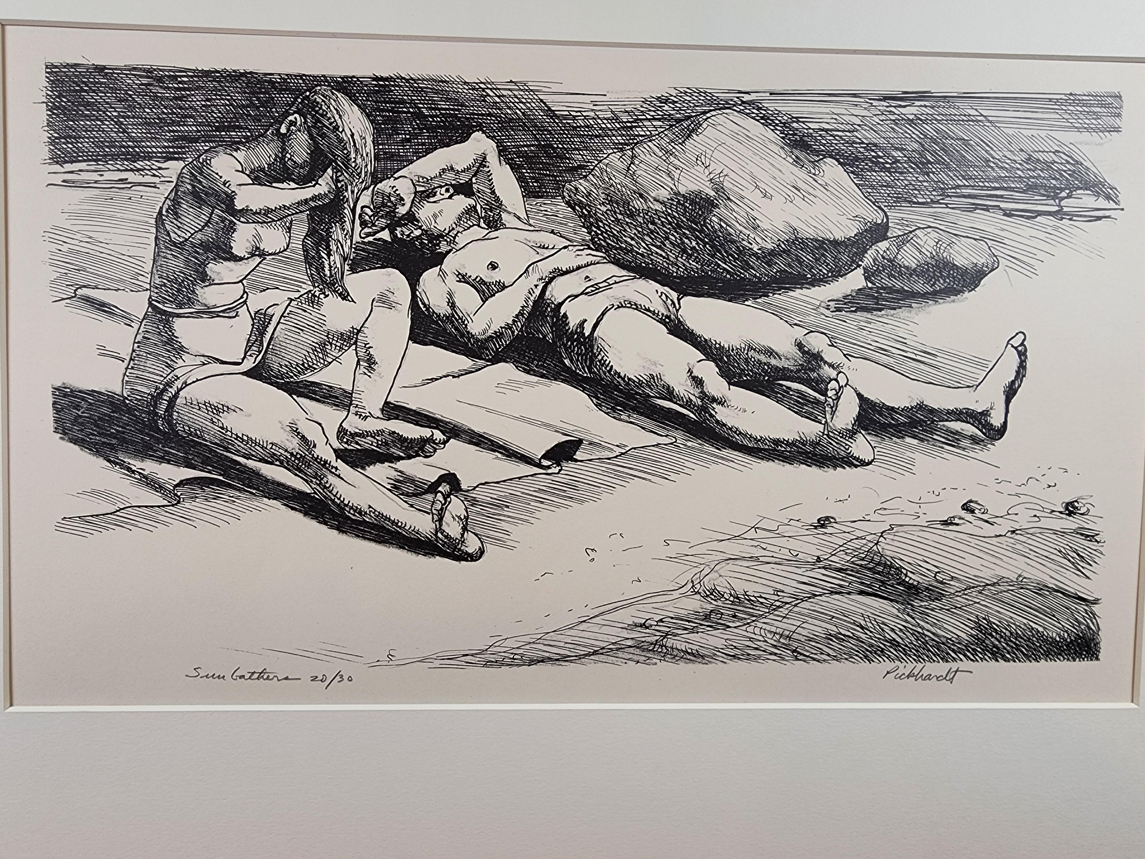 RGRFINEARTS is pleased to offer this fine lithograph of a couple on the beach appropriately titled Sun Bathers