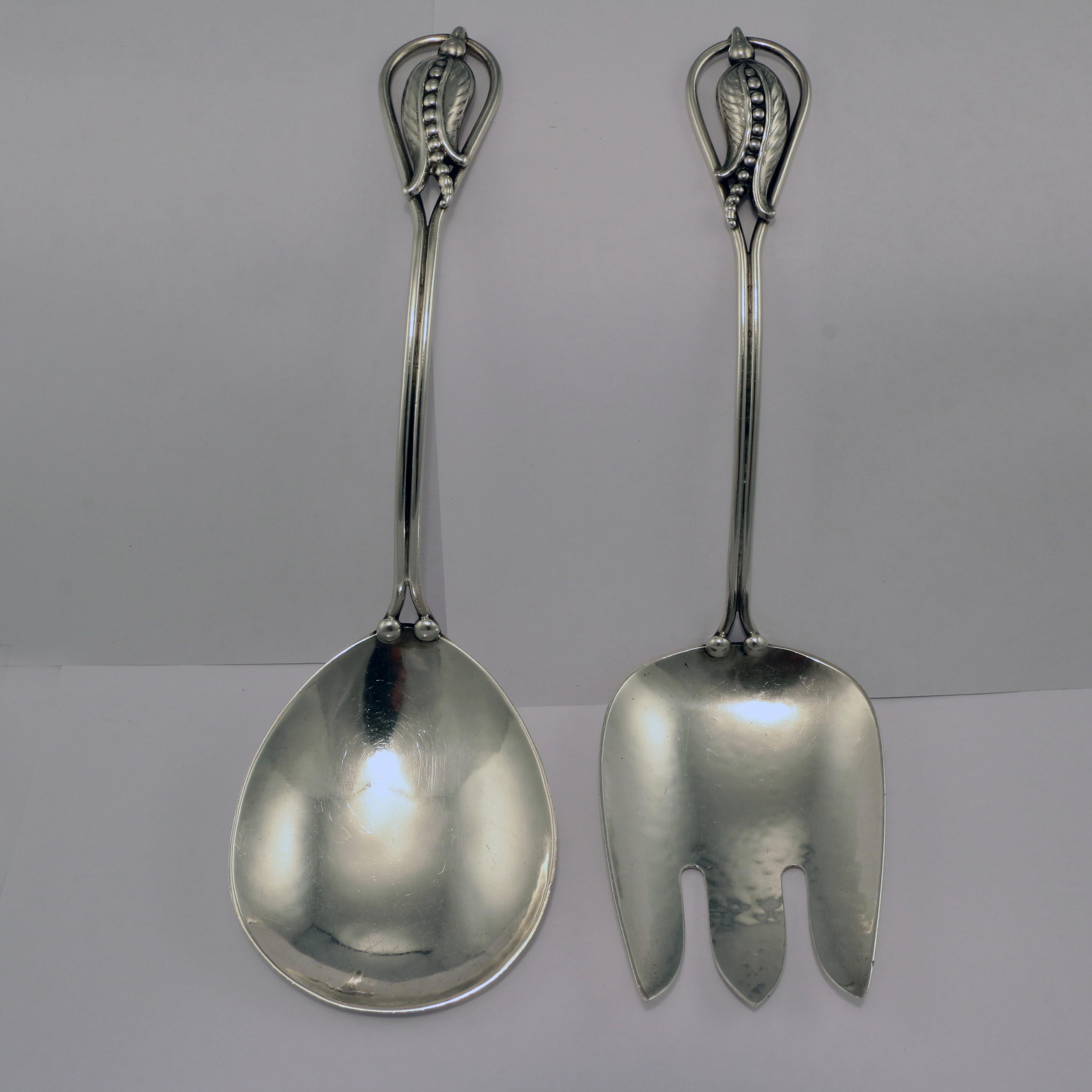 Carl Poul Petersen Sterling Salad Serving Set In Good Condition For Sale In Montreal, QC