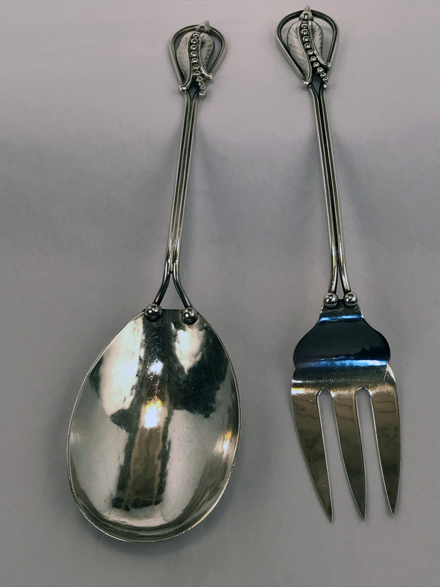 Silver Carl Poul Petersen Sterling Salad Serving Set For Sale