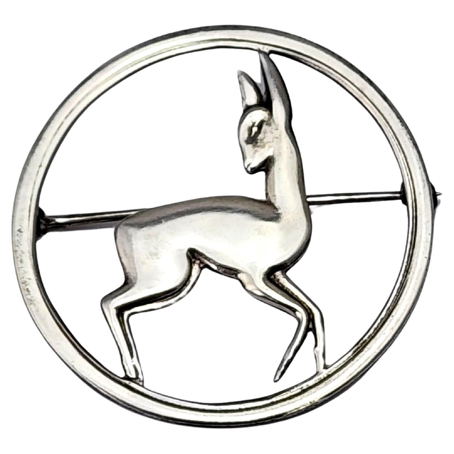 Carl Poul Petersen Sterling Silver Deer Pin/Brooch #14184 For Sale