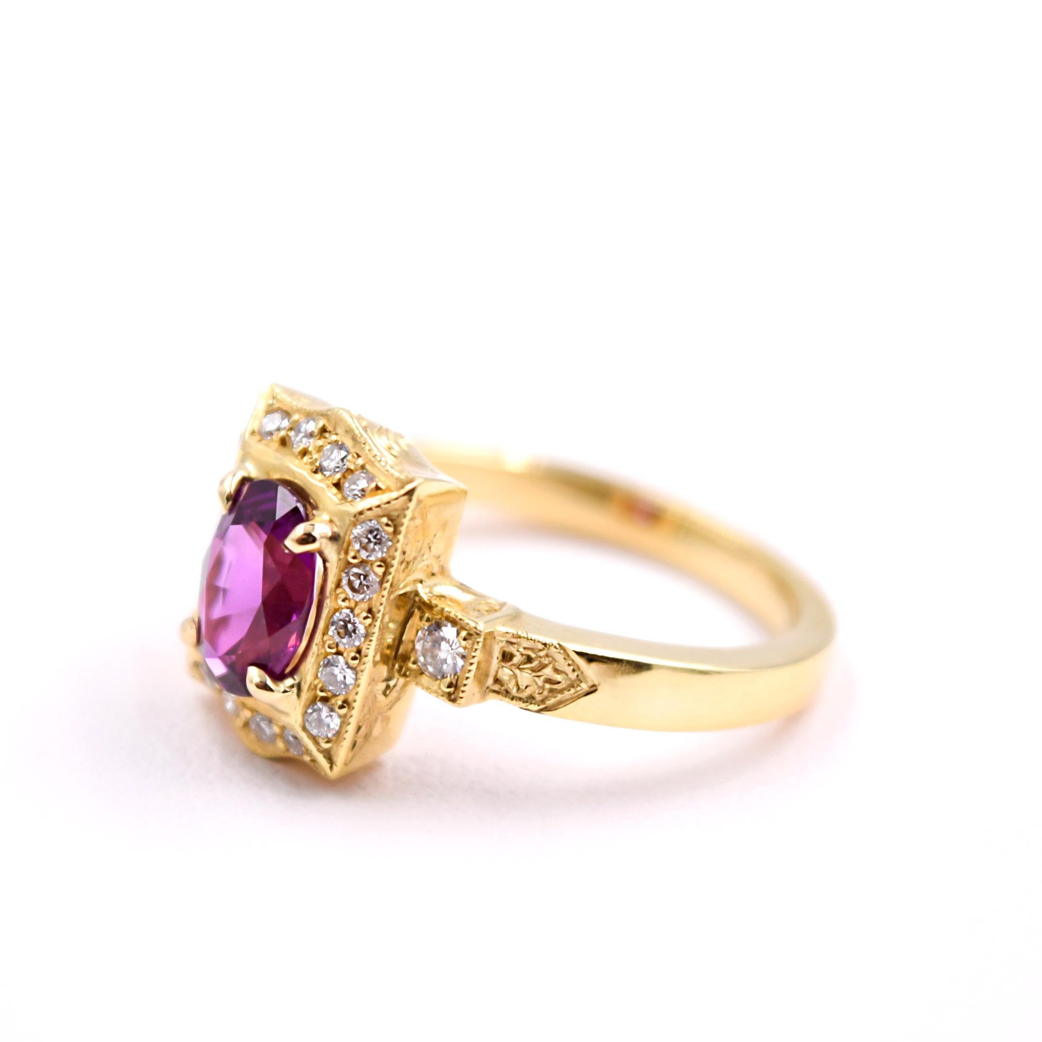 Romantic Carl Priolo 1.10 Carat Oval Pink Sapphire and Diamond Statement Ring in 18K Gold For Sale