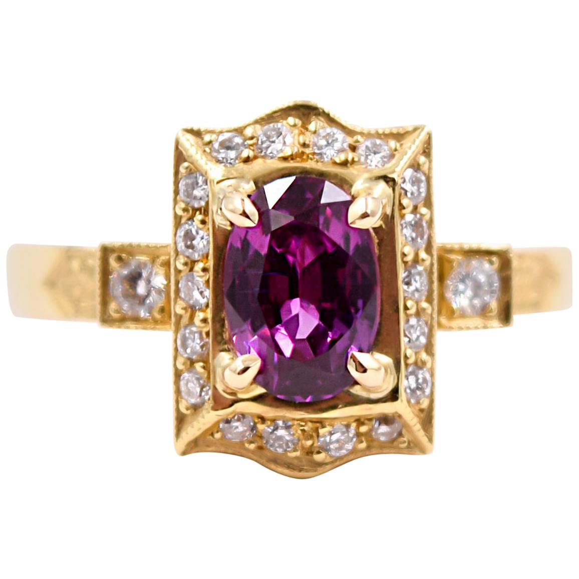 Carl Priolo 1.10 Carat Oval Pink Sapphire and Diamond Statement Ring in 18K Gold For Sale
