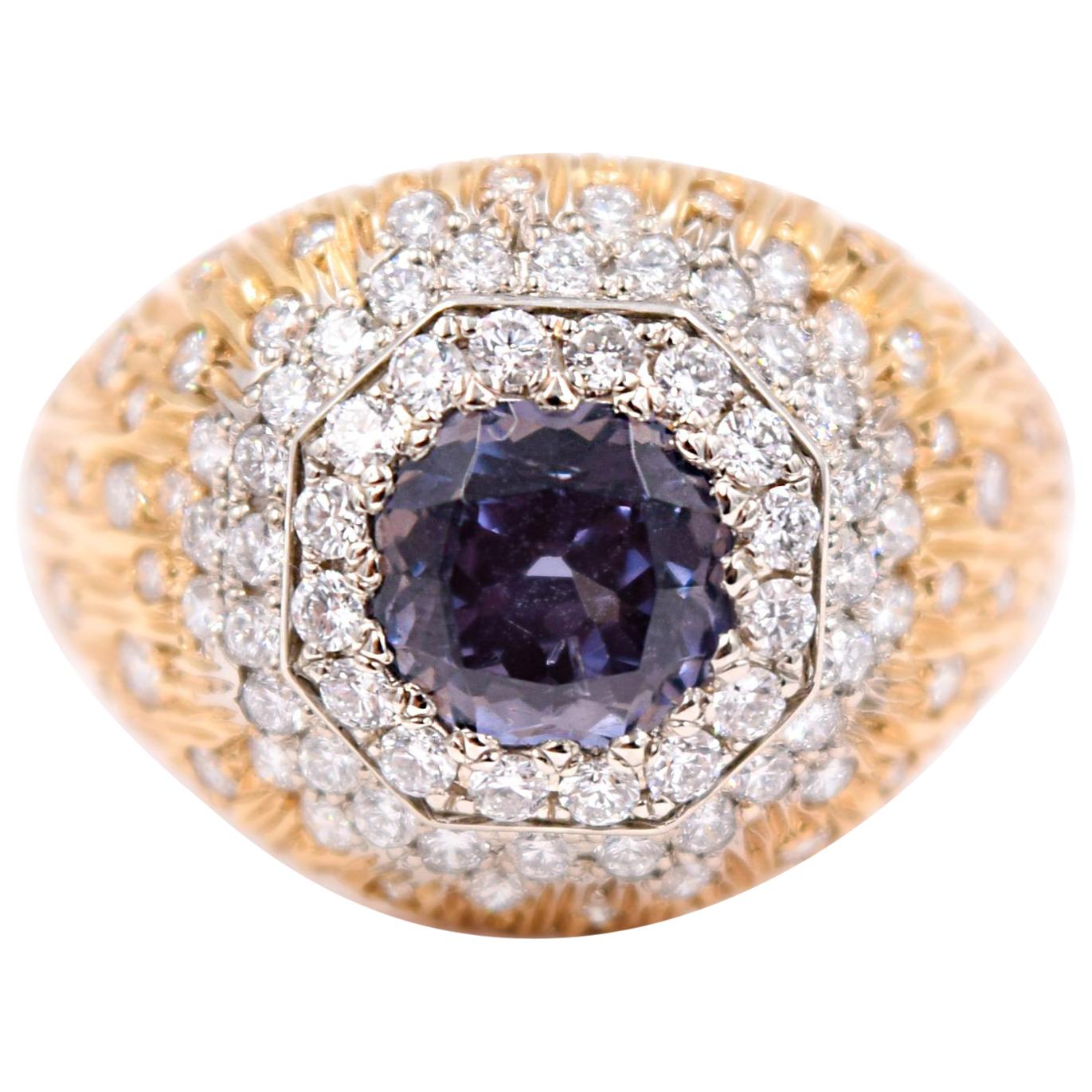 Carl Priolo 1.75 Carat Blue Spinel and White Diamond Cocktail Ring 18 Karat Gold For Sale