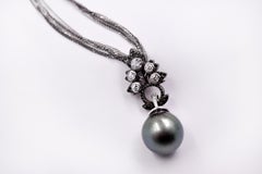 Carl Priolo 18 Karat Gold Tahitian Pearl Black/White Diamond Statement Pendant