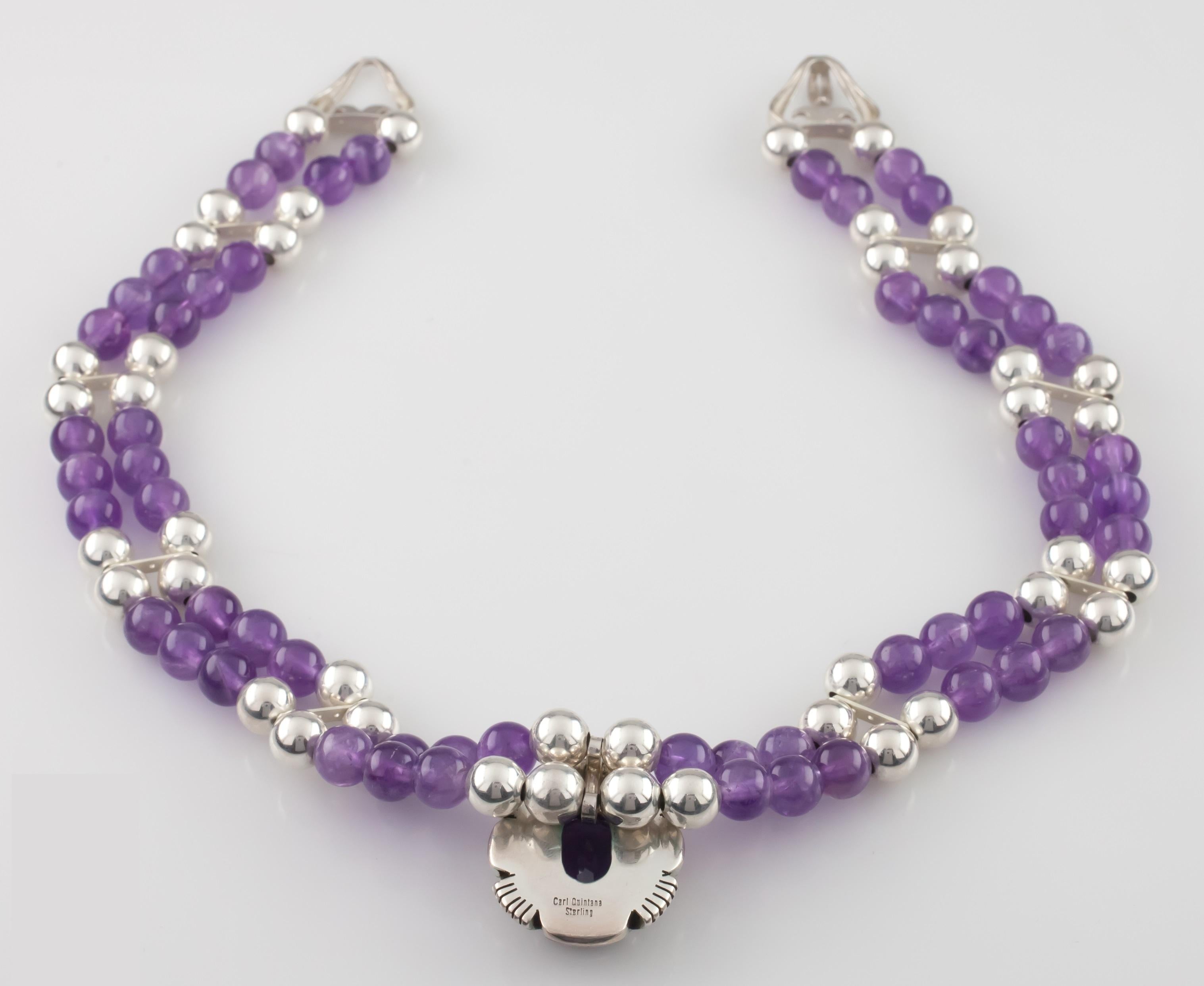 Bead Carl Quintana Navajo Amethyst and Sterling Silver Necklace For Sale