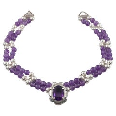 Vintage Carl Quintana Navajo Amethyst and Sterling Silver Necklace