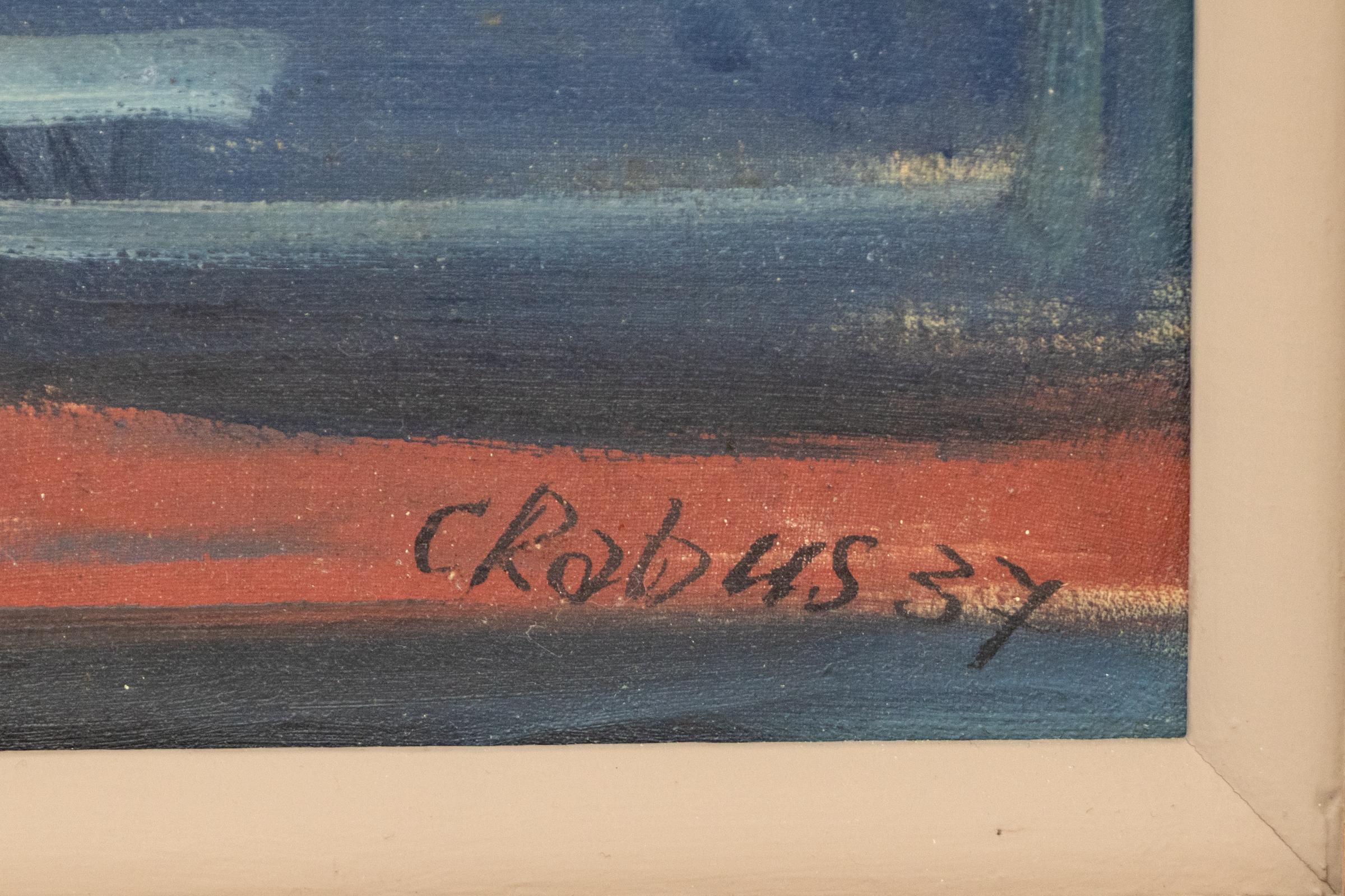 Scena del porto di Bruxelles degli anni '30 - Pittura originale in acrilico con barche - Painting Espressionista di Carl Rabus