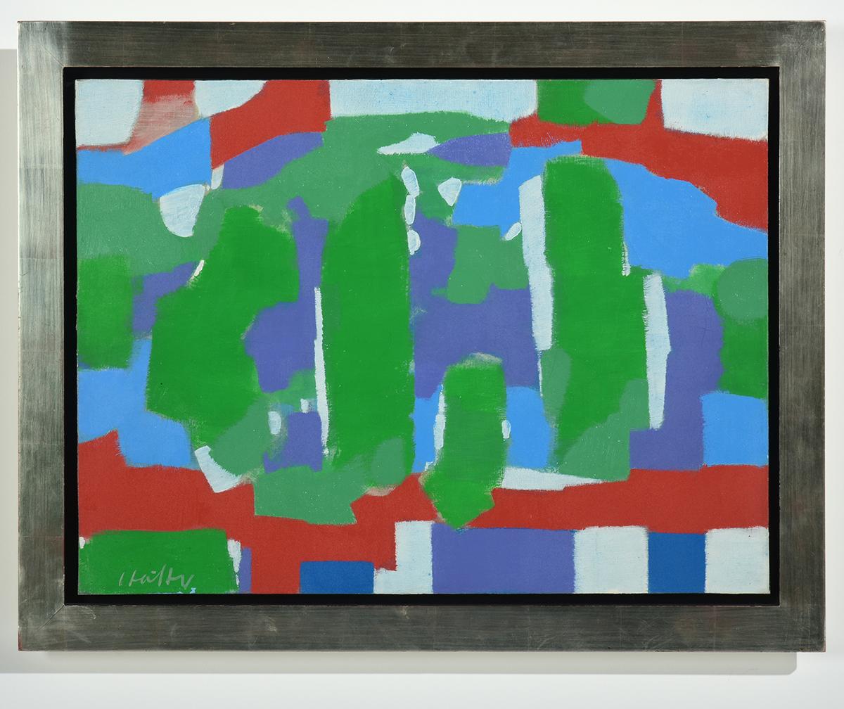 Carl Robert Holty Abstract Painting - Carl Holty Abstract Oil Painting "Riviera" in Primary Colors