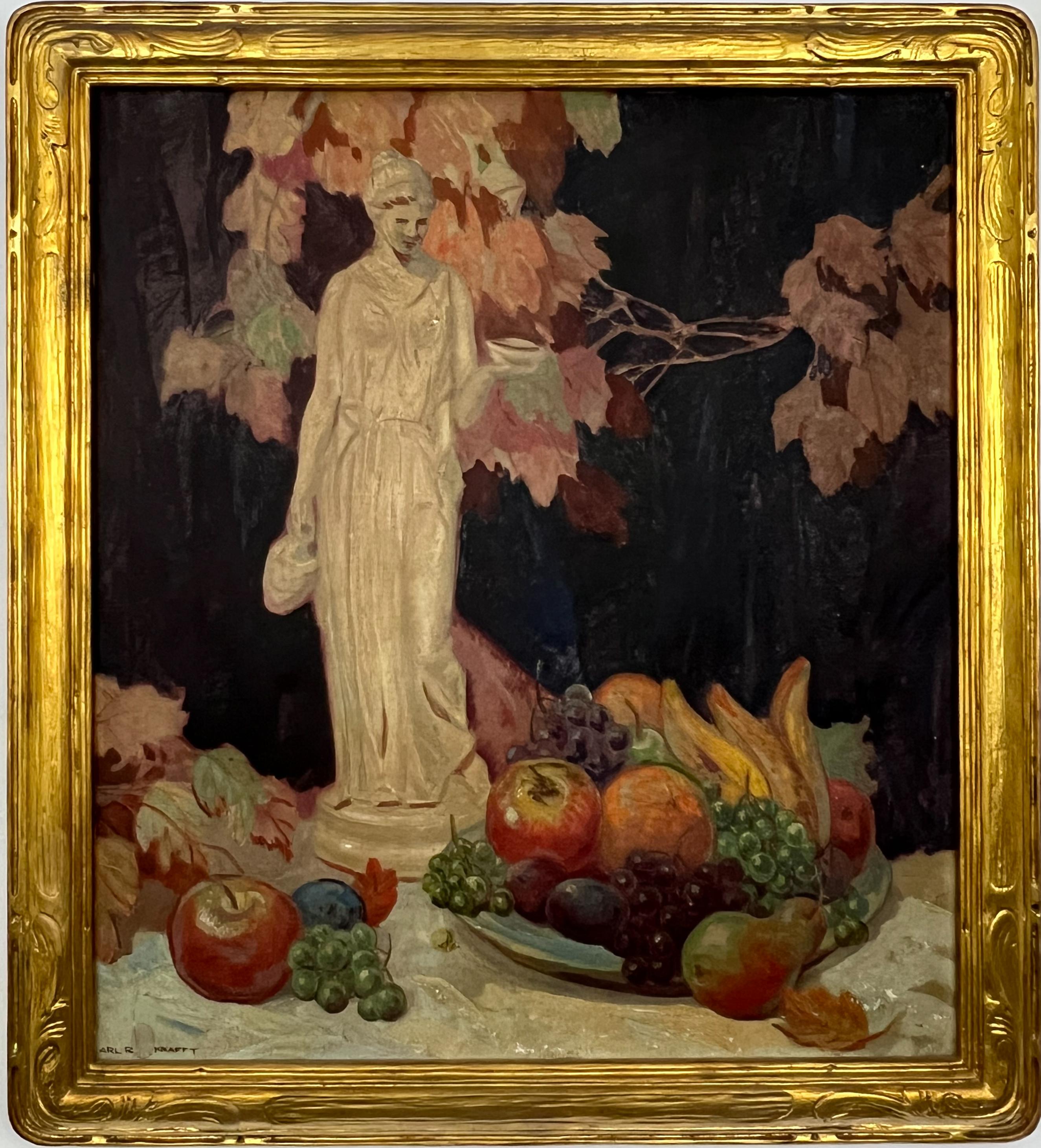 Carl Rudolph Krafft Interior Painting – Amerikanischer Impressionist Stillleben mit Früchten, Chicagoer Schule, Herbstliches Original