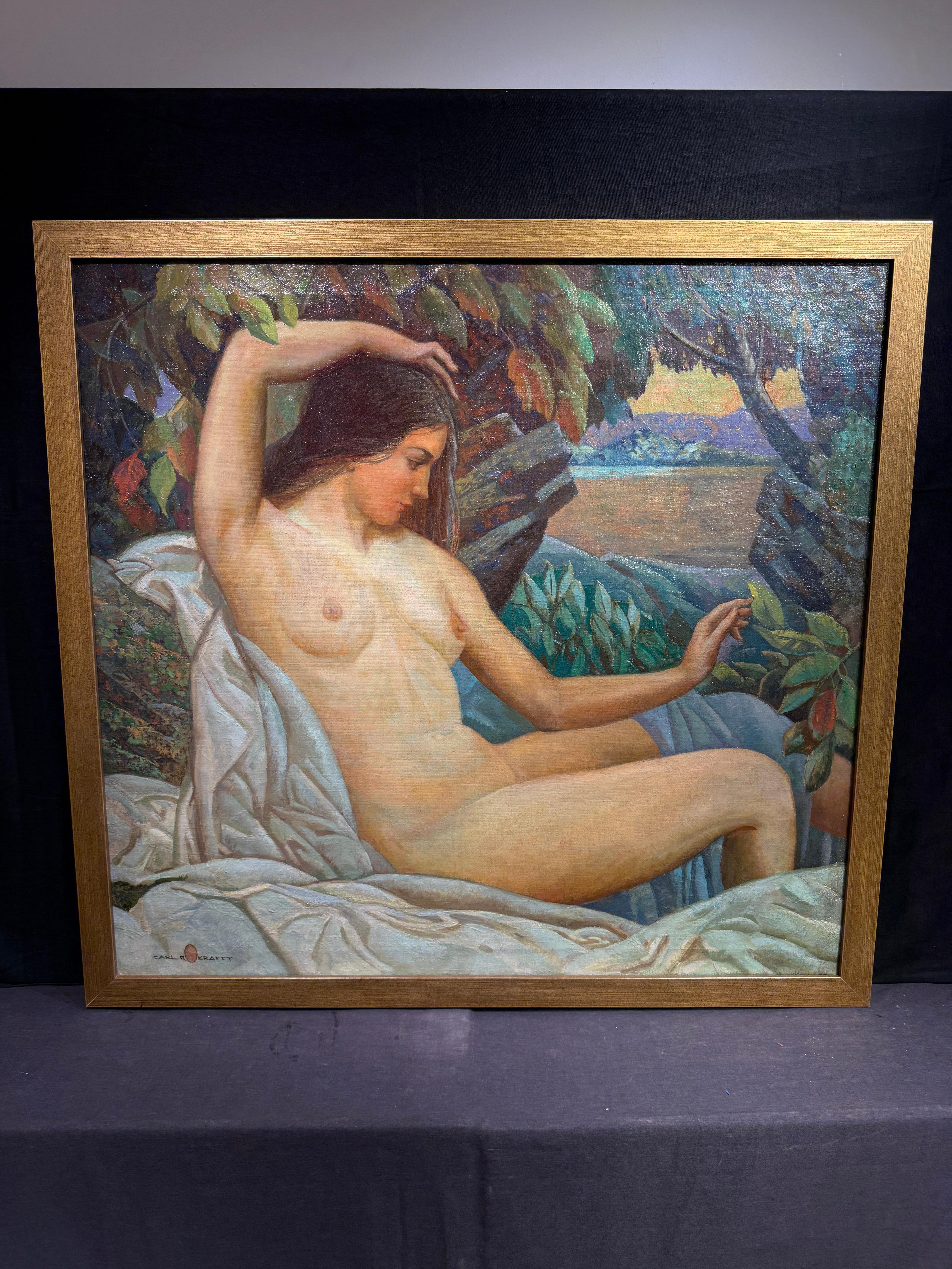 Reclining Nude - Painting by Carl Rudolph Krafft