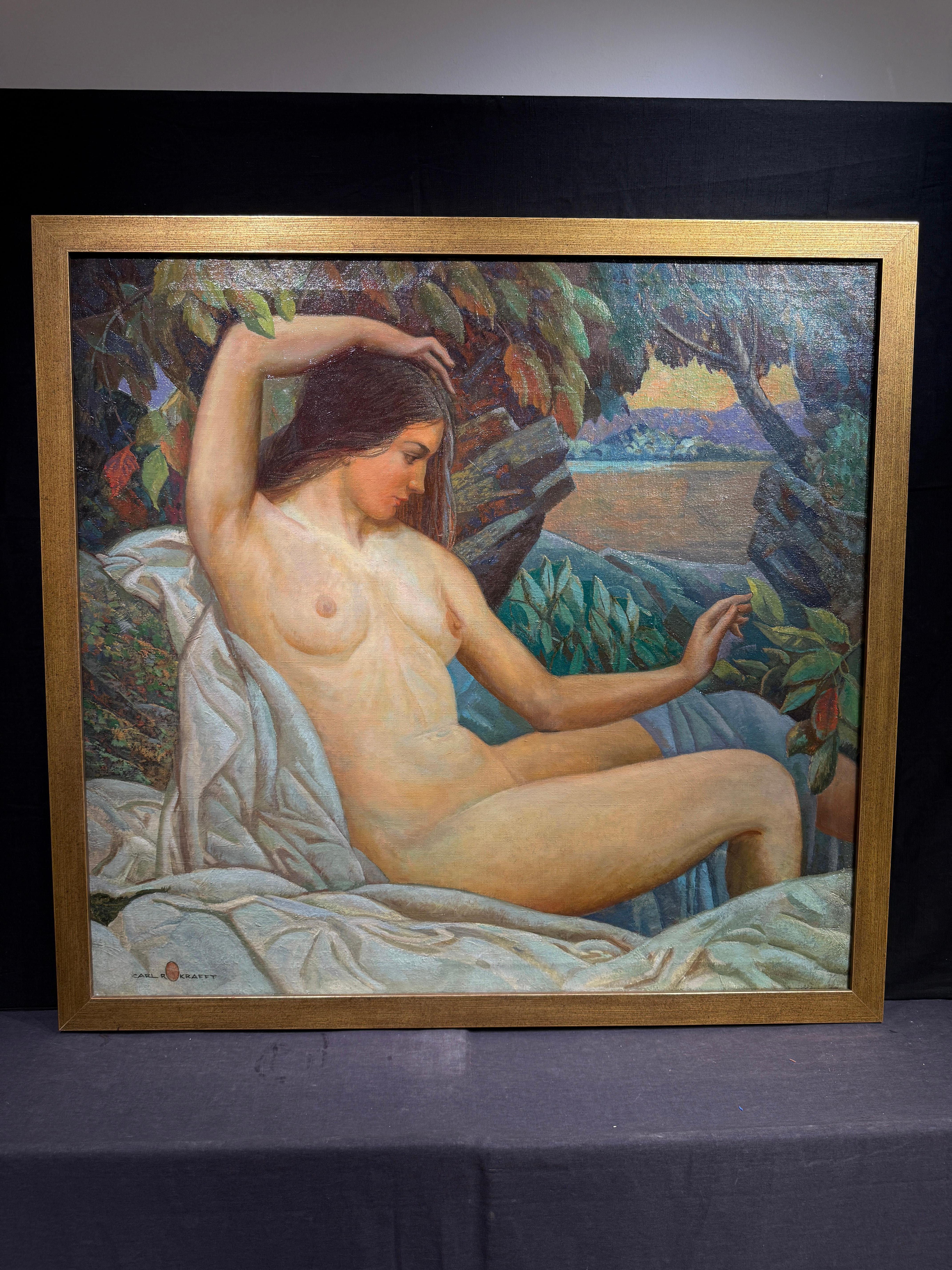 Reclining Nude - Art Nouveau Painting by Carl Rudolph Krafft