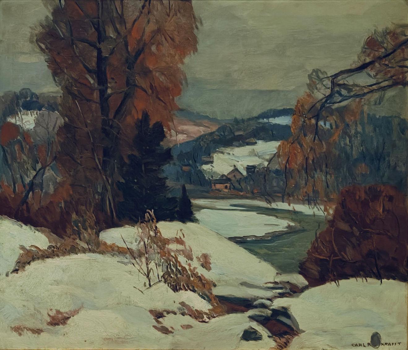 "Paisaje invernal con arroyo" Carl Rudolph Krafft, Paisaje de principios del siglo XX