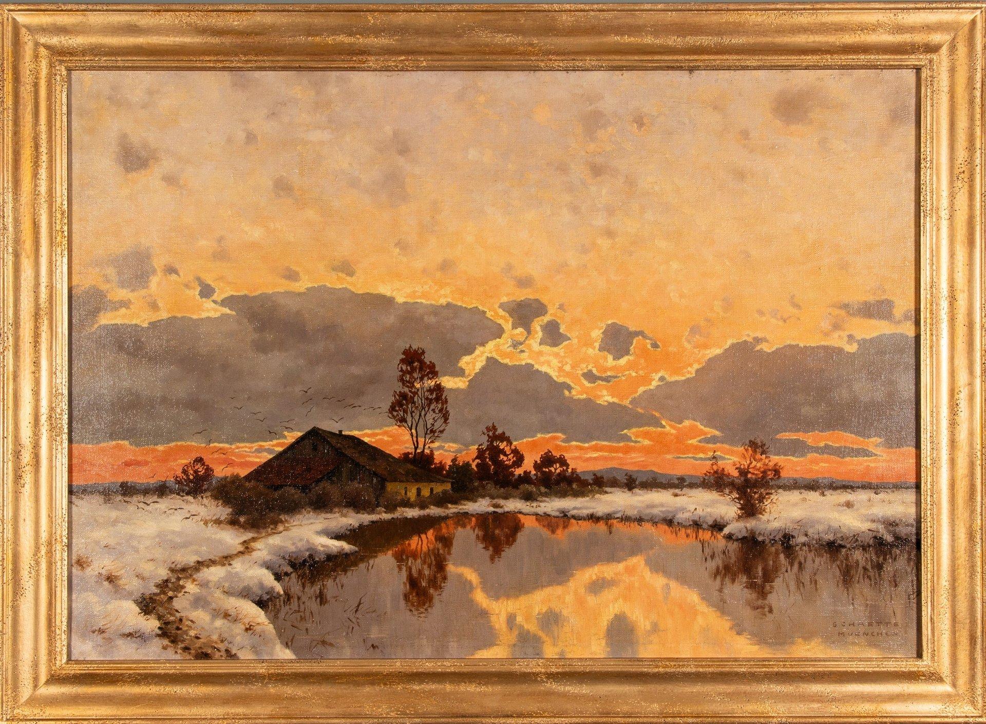 Winter landscape, oil on canvas by Carl Schaette For Sale 10
