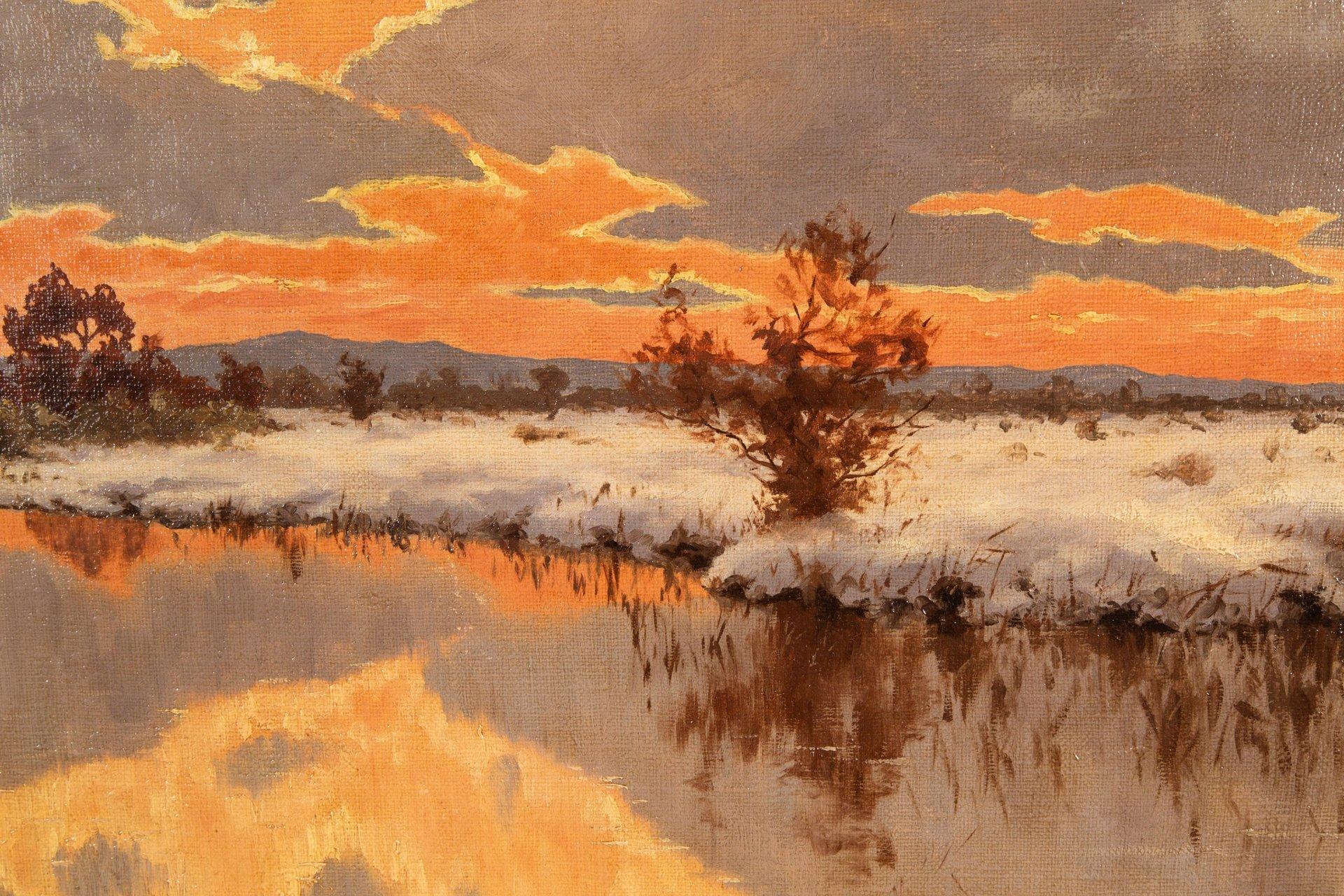 Paesaggio invernale, olio su tela di Carl Schaette 2