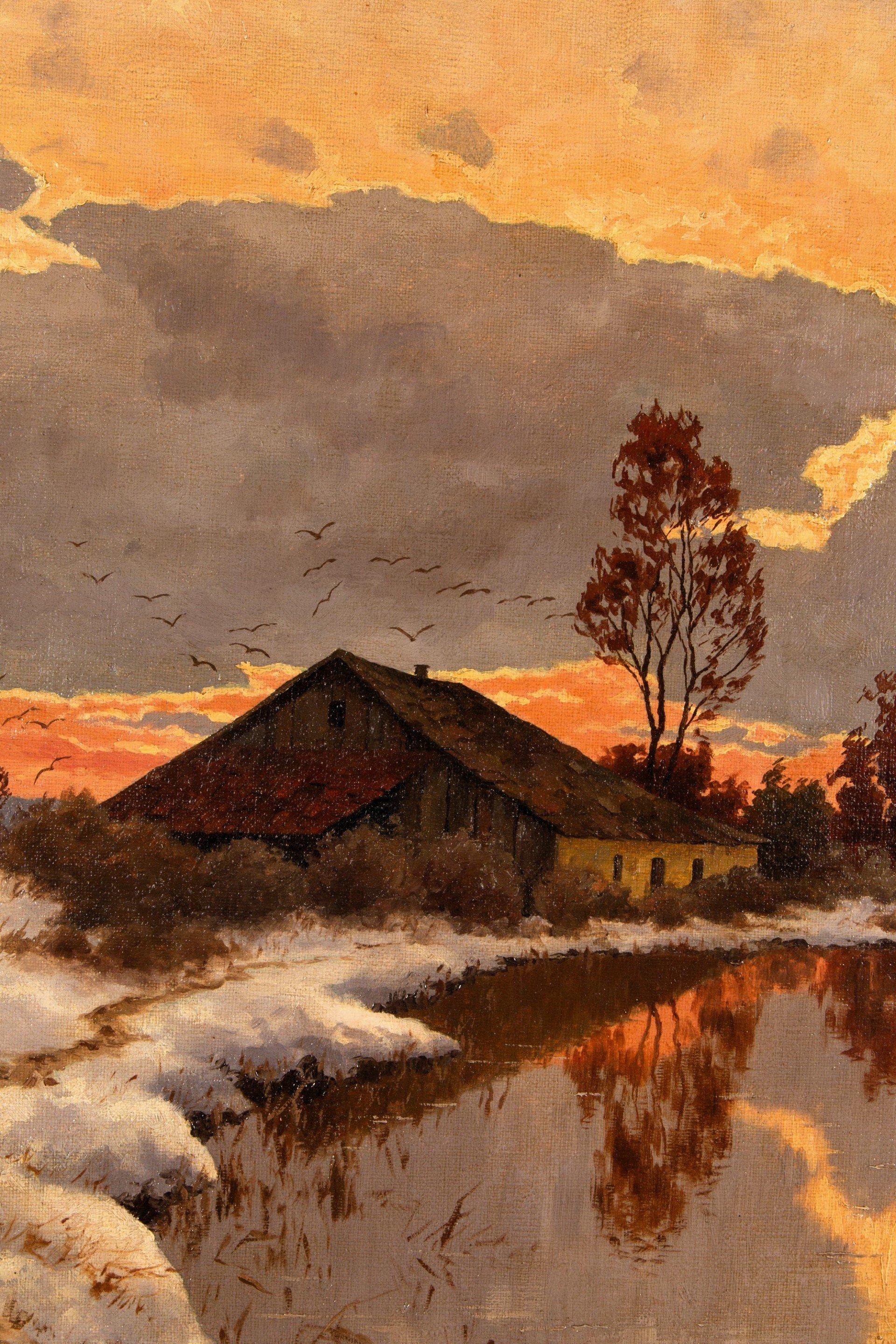 Winter landscape, oil on canvas by Carl Schaette For Sale 5