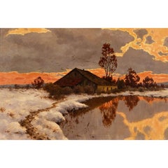 Paesaggio invernale, olio su tela di Carl Schaette