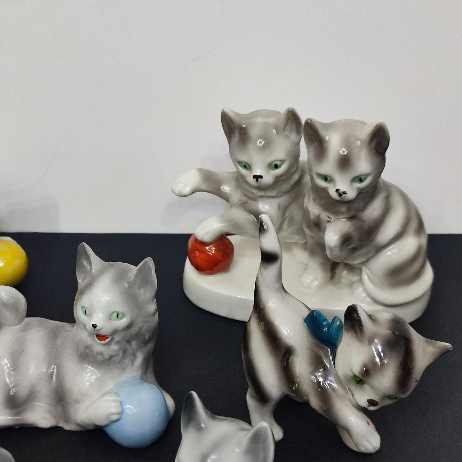 Porcelain Carl Scheidig Gräfenthal Collection of Cat Figurines, Germany 1940s For Sale