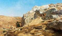 Antique Rock Tombs Outside Jerusalem - Oil Paint by Carl Schirm - 1884