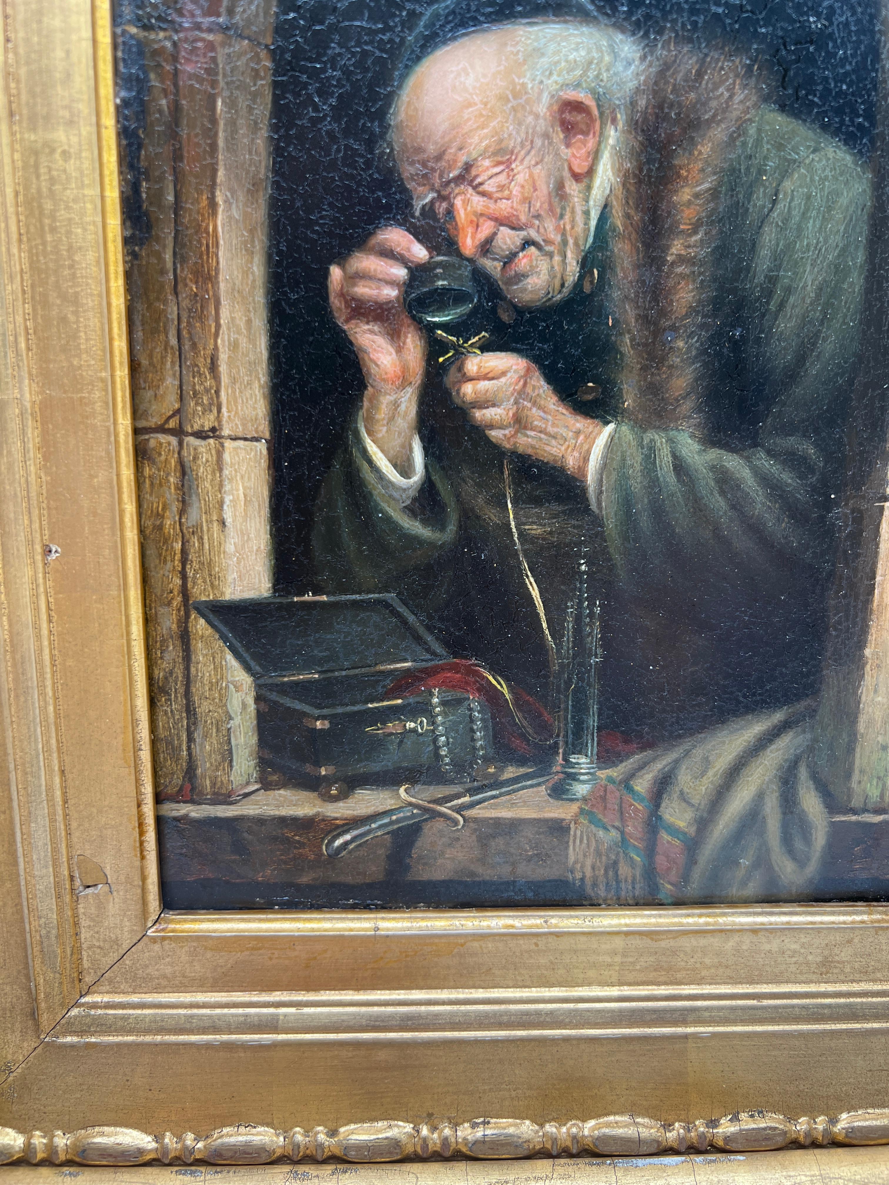 Carl Schleicher (Österreicher, 1825-1903), „The Pawn Broker“, Ölgemälde auf Karton (Österreichisch) im Angebot