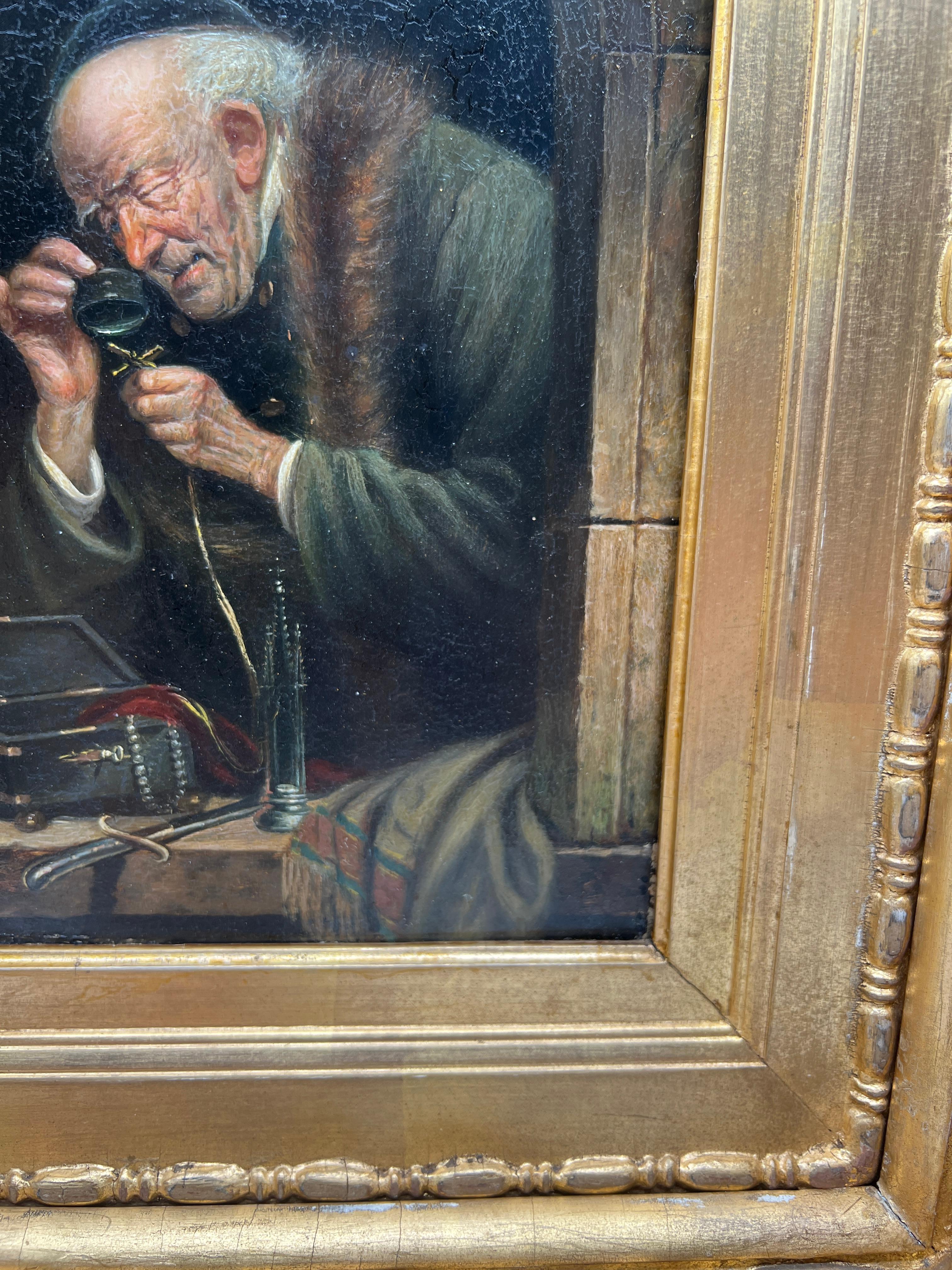 Carl Schleicher (Österreicher, 1825-1903), „The Pawn Broker“, Ölgemälde auf Karton im Zustand „Gut“ im Angebot in Atlanta, GA
