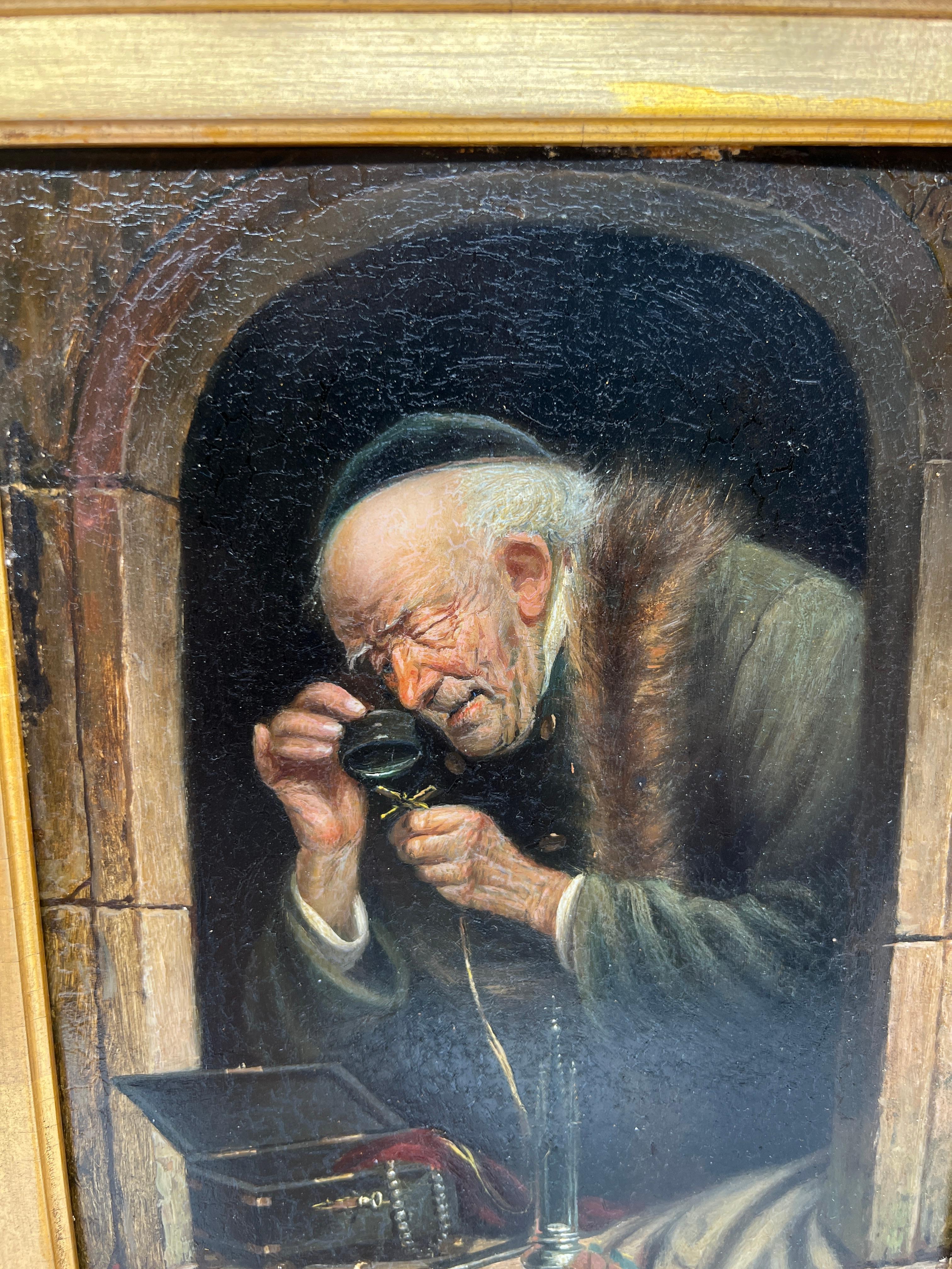 Carl Schleicher (Österreicher, 1825-1903), „The Pawn Broker“, Ölgemälde auf Karton (19. Jahrhundert) im Angebot