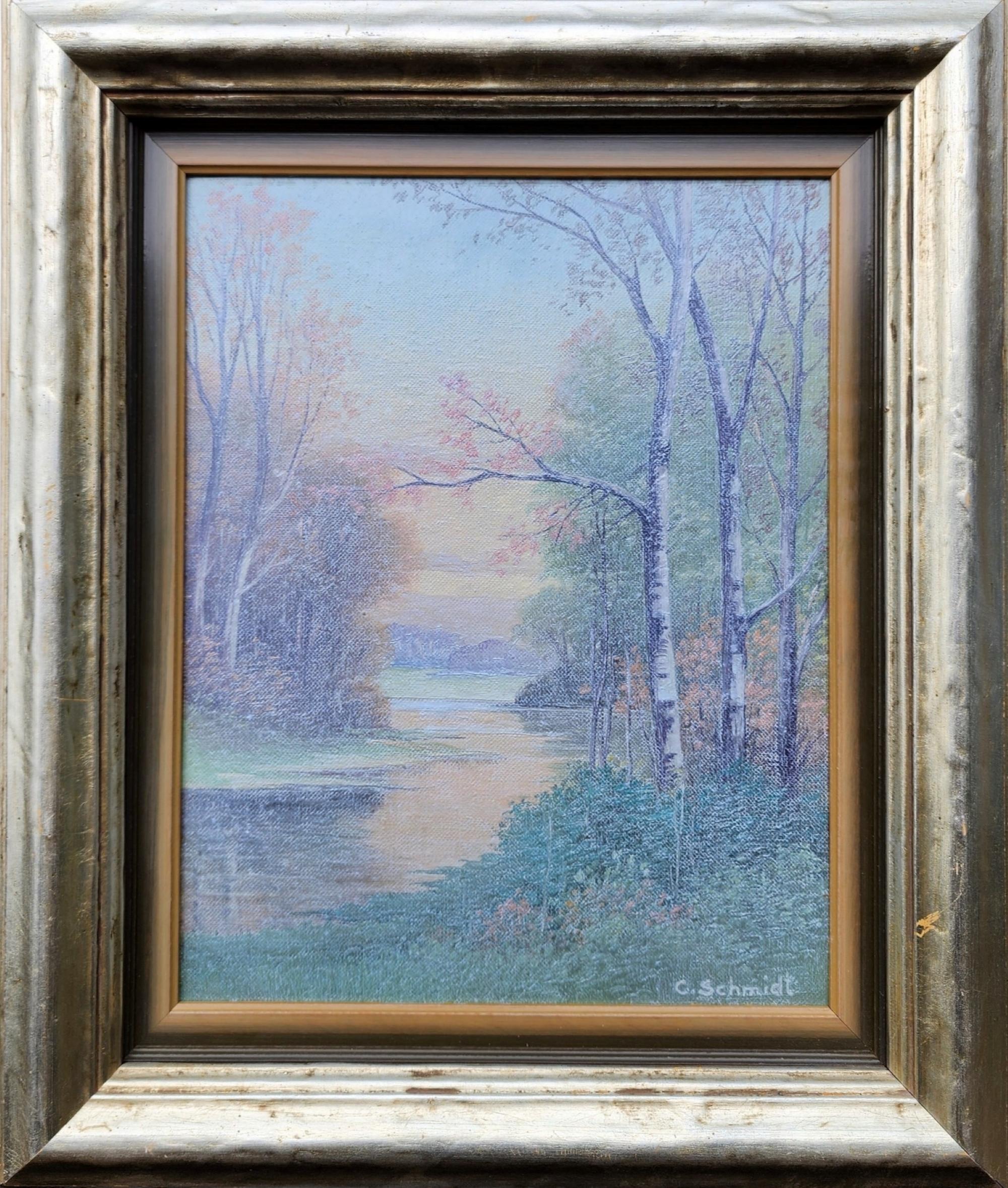 Early Autumn, Landscape, Rookwood Pottery - Painting by Carl Schmidt