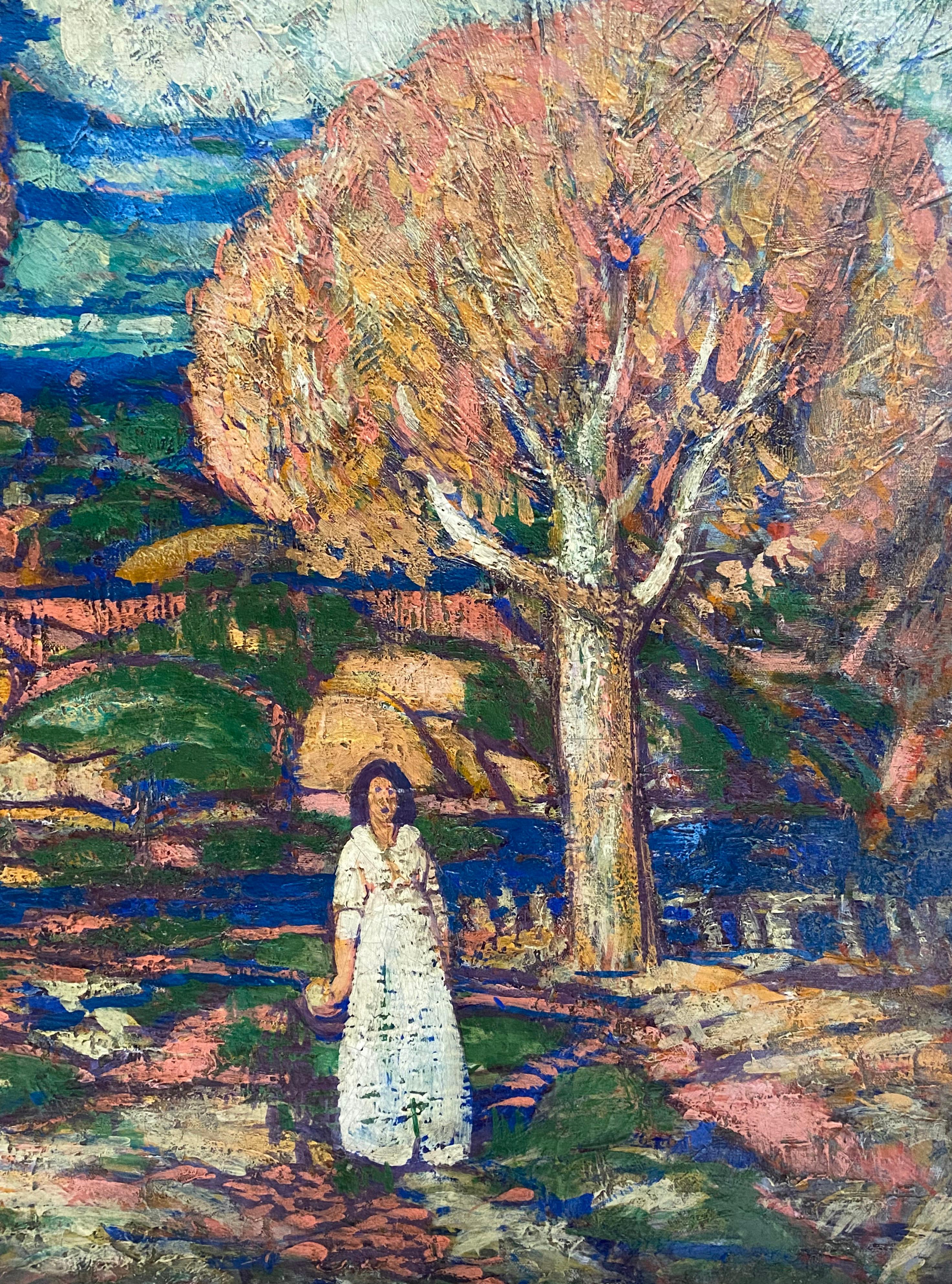 In Autumn Tapestry zeigt Schmitt den Einfluss der französischen Fauves und der folkloristischen Tapisserie, indem er deren helle und reine Farben übernimmt. Er malt mit ausdrucksstarken Farben und Texturen, die das Gefühl einer idyllischen