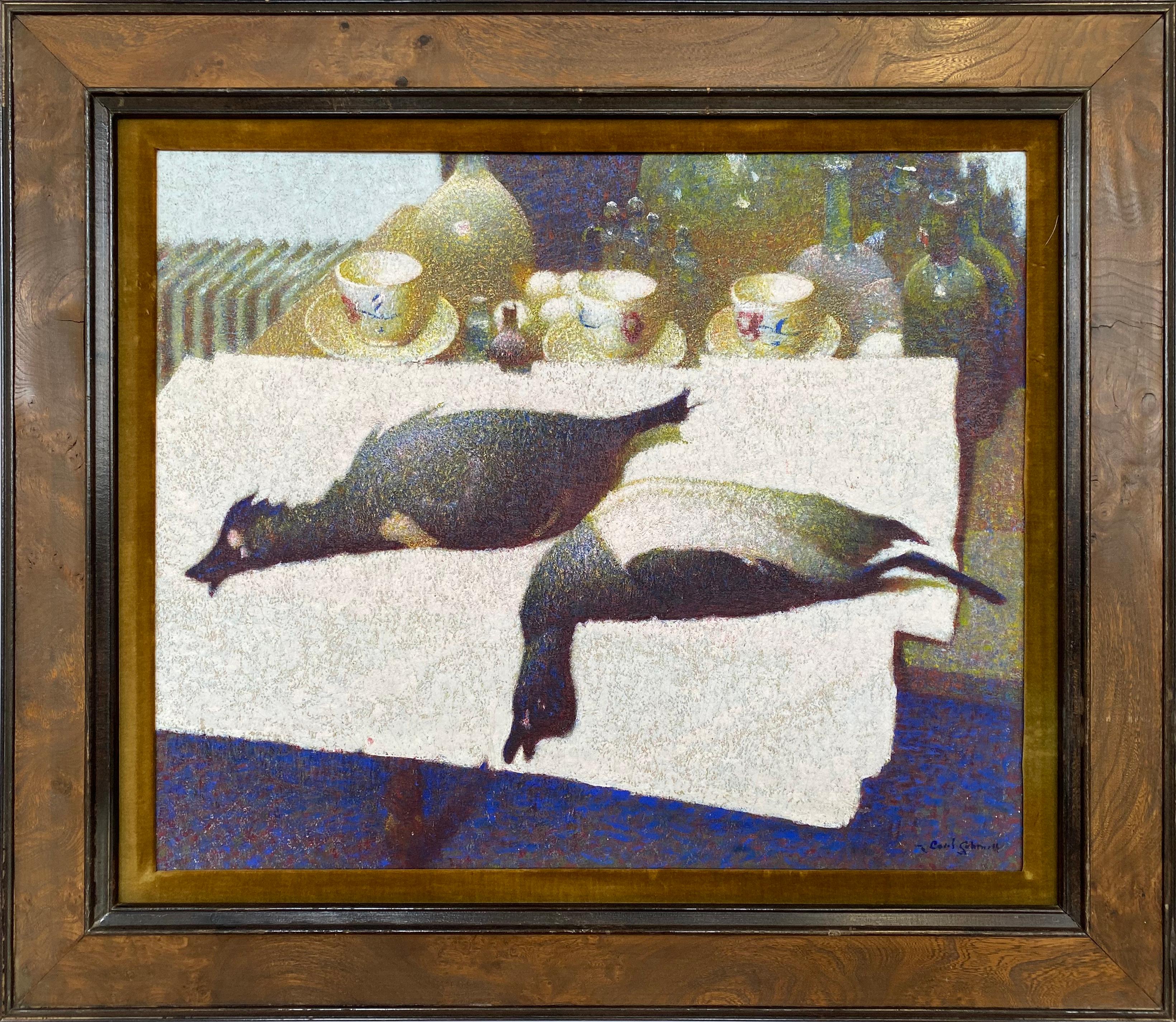 Carl Schmitt Still-Life Painting – Enten, Ein Stillleben Teetassen und Objects