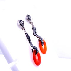 Carl Schon Sterling Silver and Carnelian Dragon Motif Earrings