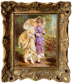 19th century Romantic painting - Elegant ladies in a park - Woman Rococo