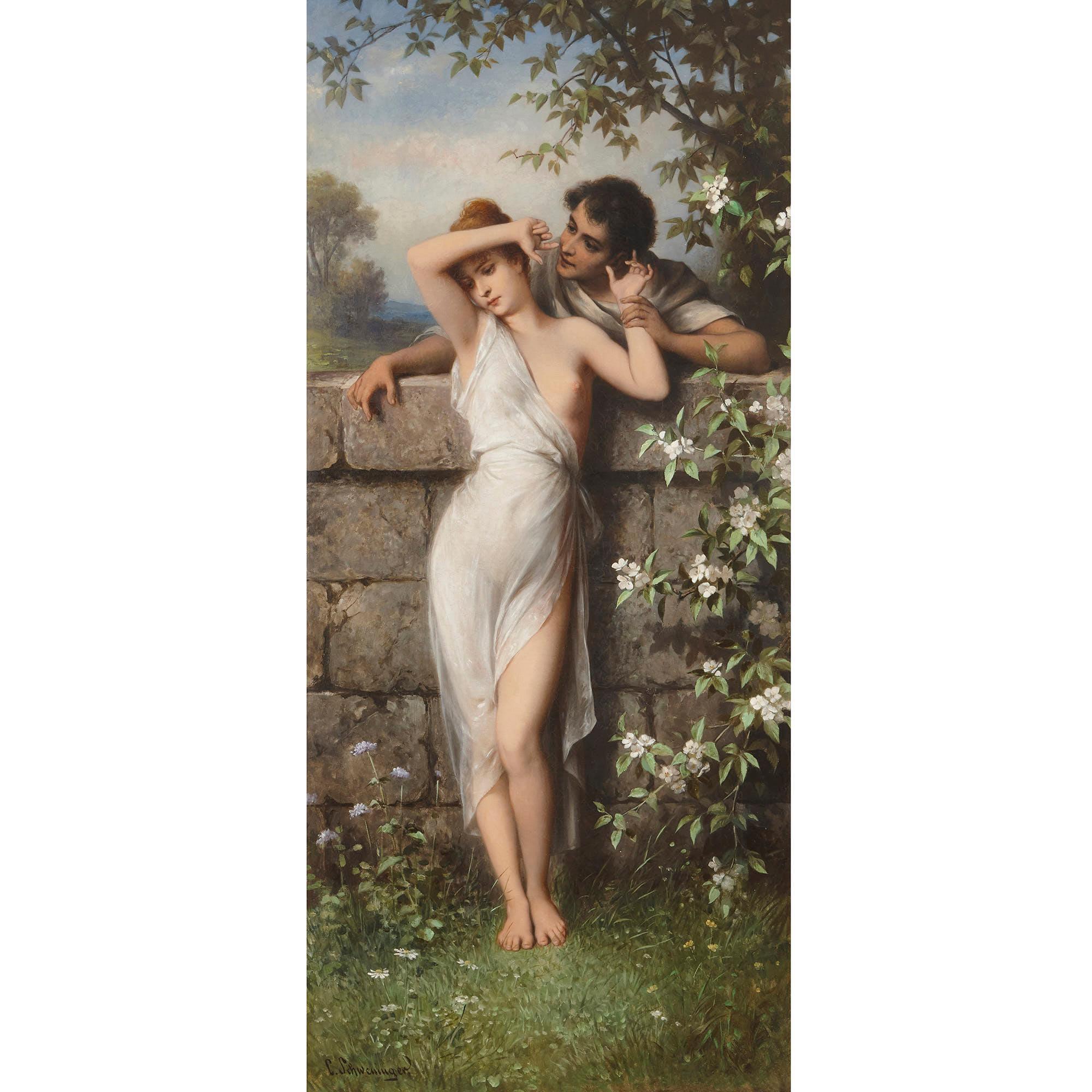 Oil painting of young lovers by Schweninger the Younger  - Painting by Carl Schweninger the Younger