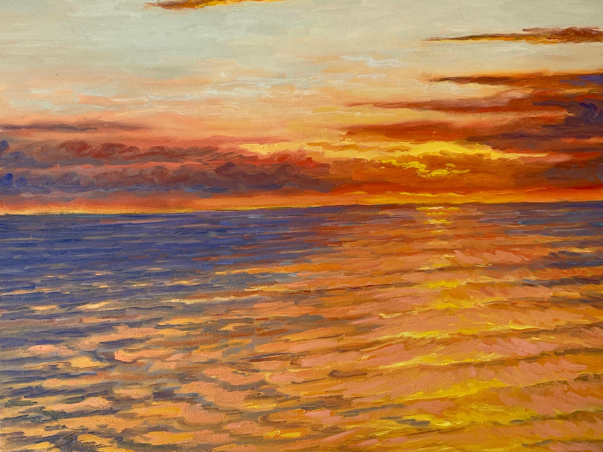 Impressionistic Sunset -- Sun setting off Long Island's East End, New York.  - Painting by Carl Scorza