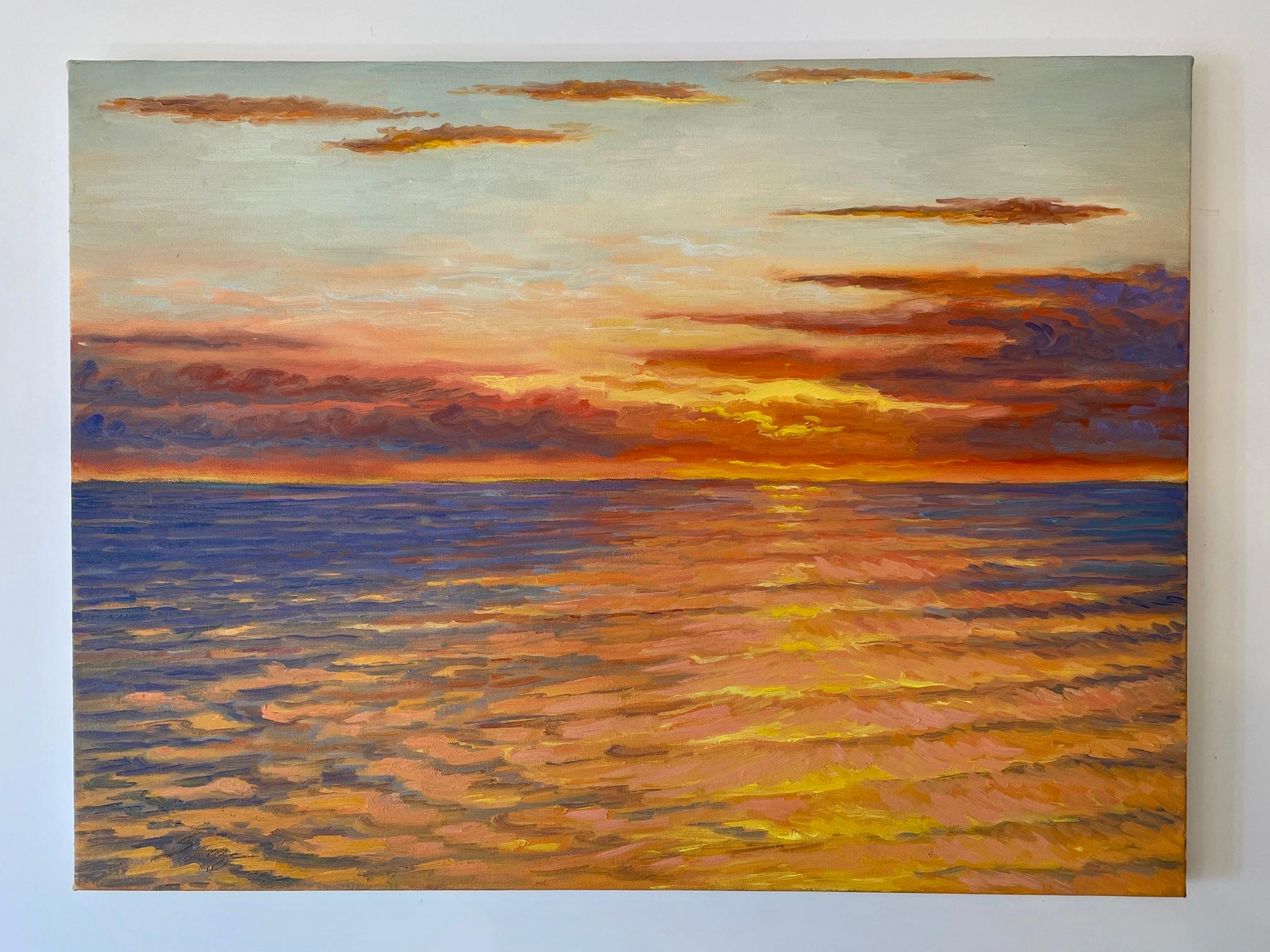 Impressionistic Sunset -- Sun setting off Long Island's East End, New York.  - American Realist Painting by Carl Scorza