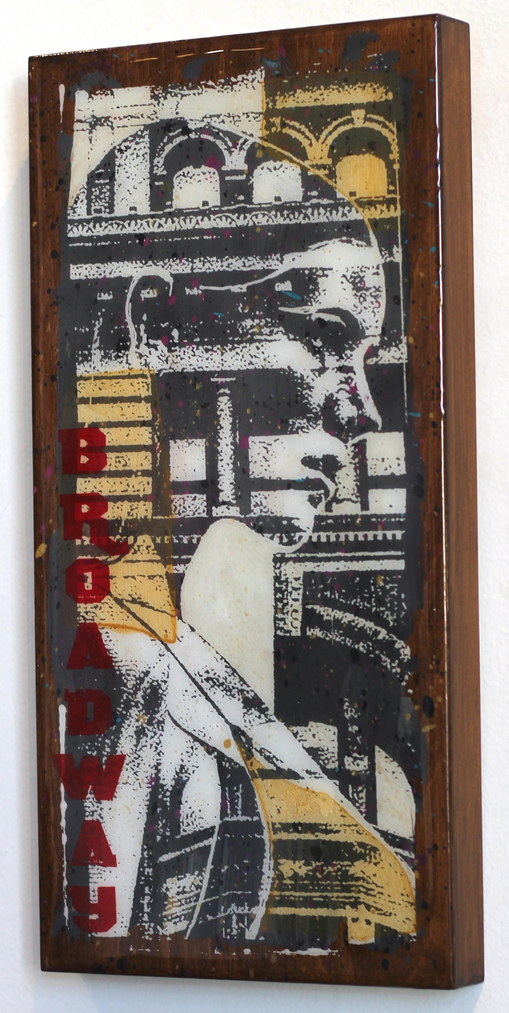Broadway - Original Mixed Media Painting on Wood Panel with Resin For Sale 1